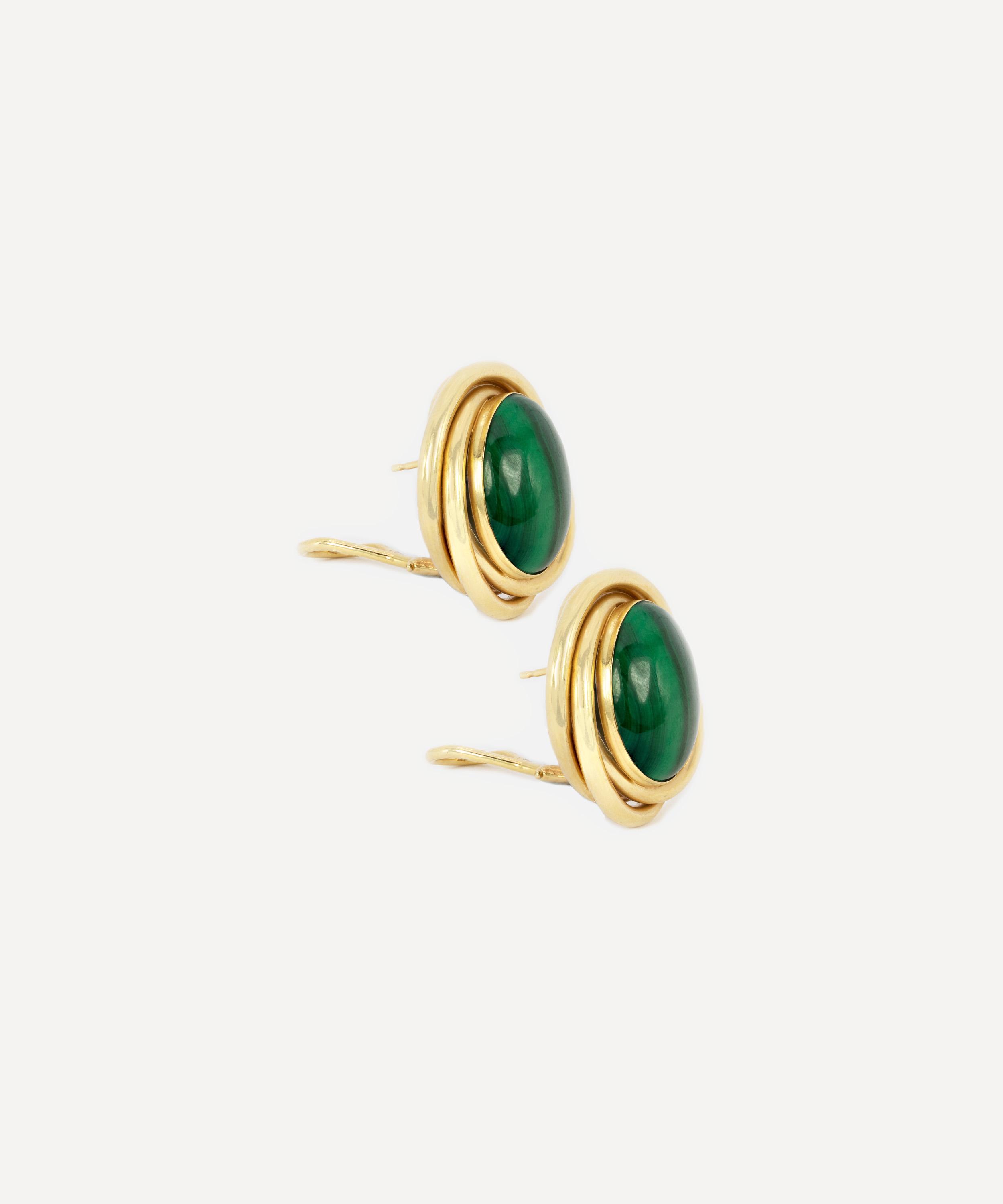 Kojis - 14ct Gold Vintage Malachite Stud Earrings image number 1