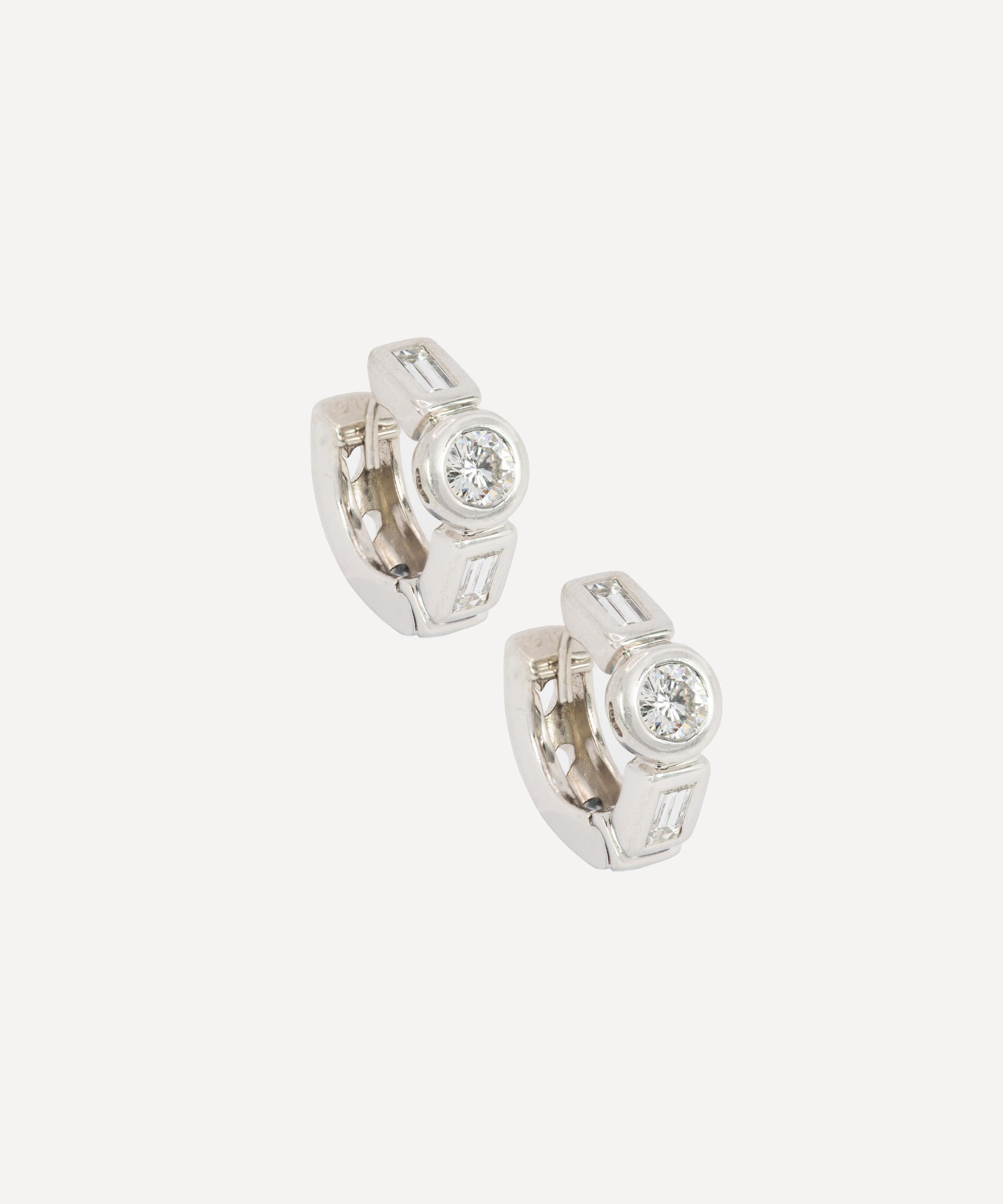 Kojis - Platinum Vintage Diamond Hoop Earrings image number 1