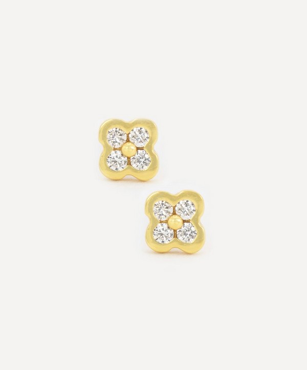 Kojis - 18ct Gold Petite Diamond Clover Cluster Earrings image number null