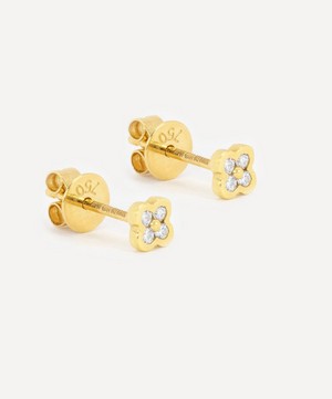 Kojis - 18ct Gold Petite Diamond Clover Cluster Earrings image number 1
