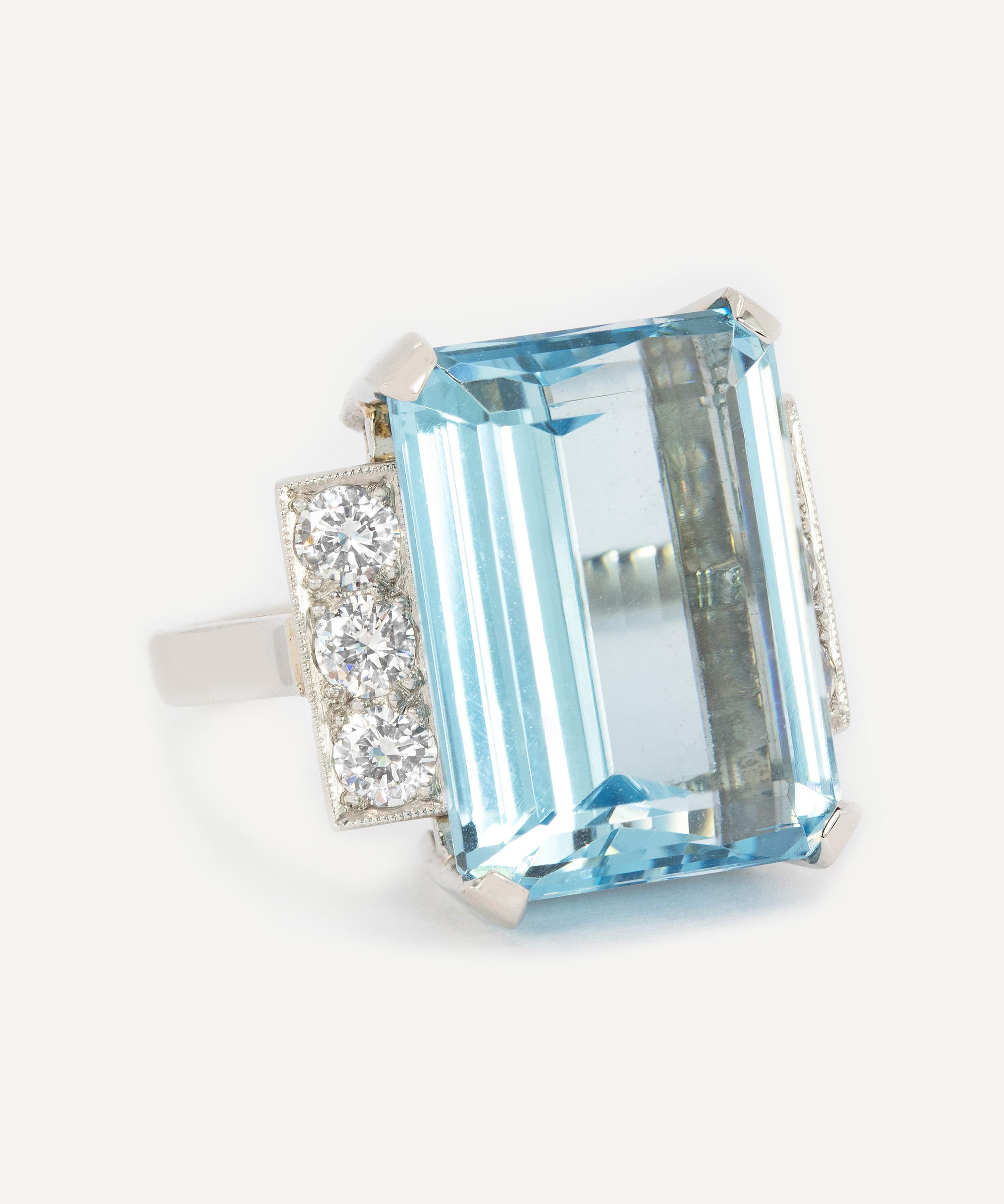 Kojis - Platinum Emerald Cut Aquamarine Cocktail Ring image number 1