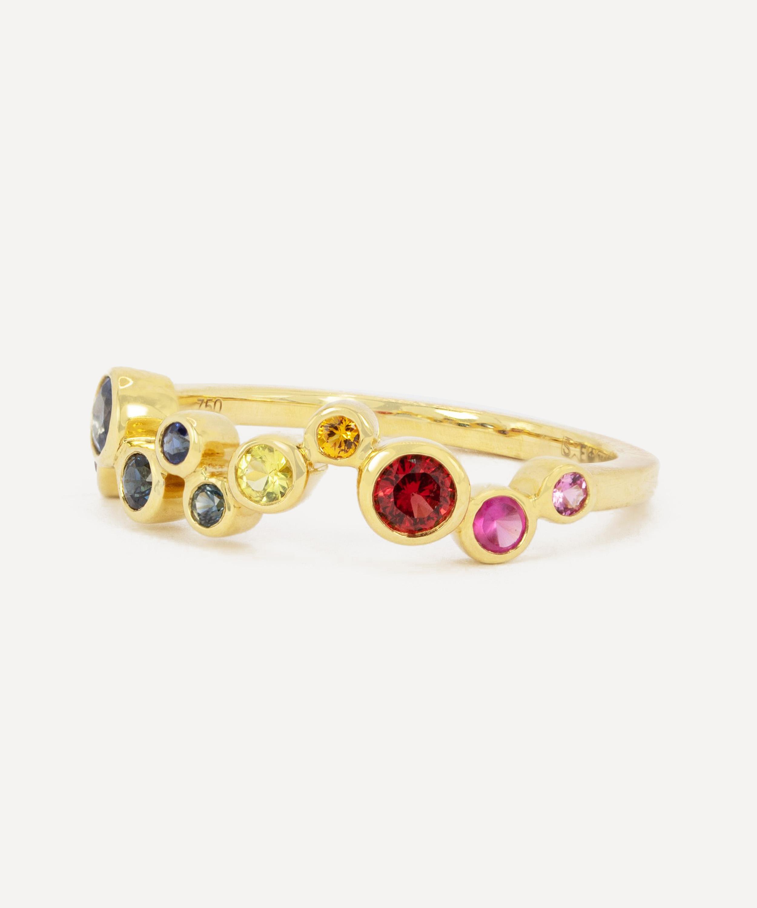 Kojis - 18ct Gold Rainbow Sapphire Bubble Band Ring image number 2