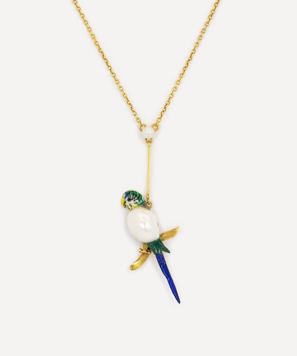 Kojis - 15ct Gold Antique Enamel Parrot Pendant Necklace