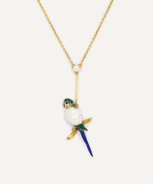Kojis - 15ct Gold Antique Enamel Parrot Pendant Necklace image number 0