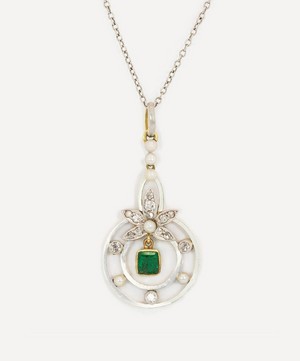Kojis - Gold and Platinum Antique Emerald and Diamond Leaf Pendant Necklace image number 0