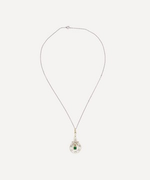 Kojis - Gold and Platinum Antique Emerald and Diamond Leaf Pendant Necklace image number 1