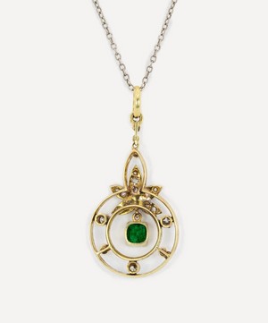 Kojis - Gold and Platinum Antique Emerald and Diamond Leaf Pendant Necklace image number 2