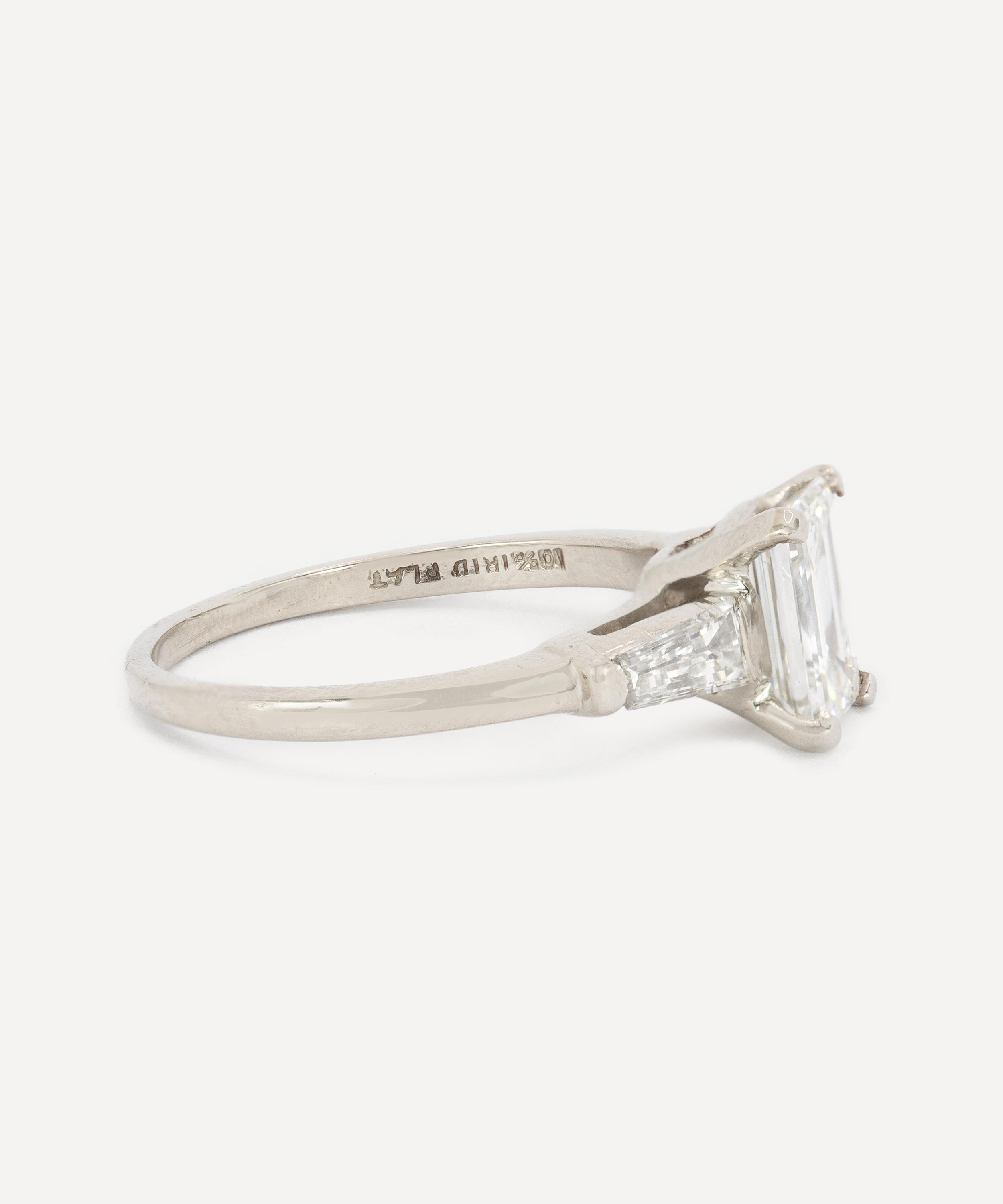 Kojis - Platinum Vintage Emerald Cut Diamond Ring image number 2