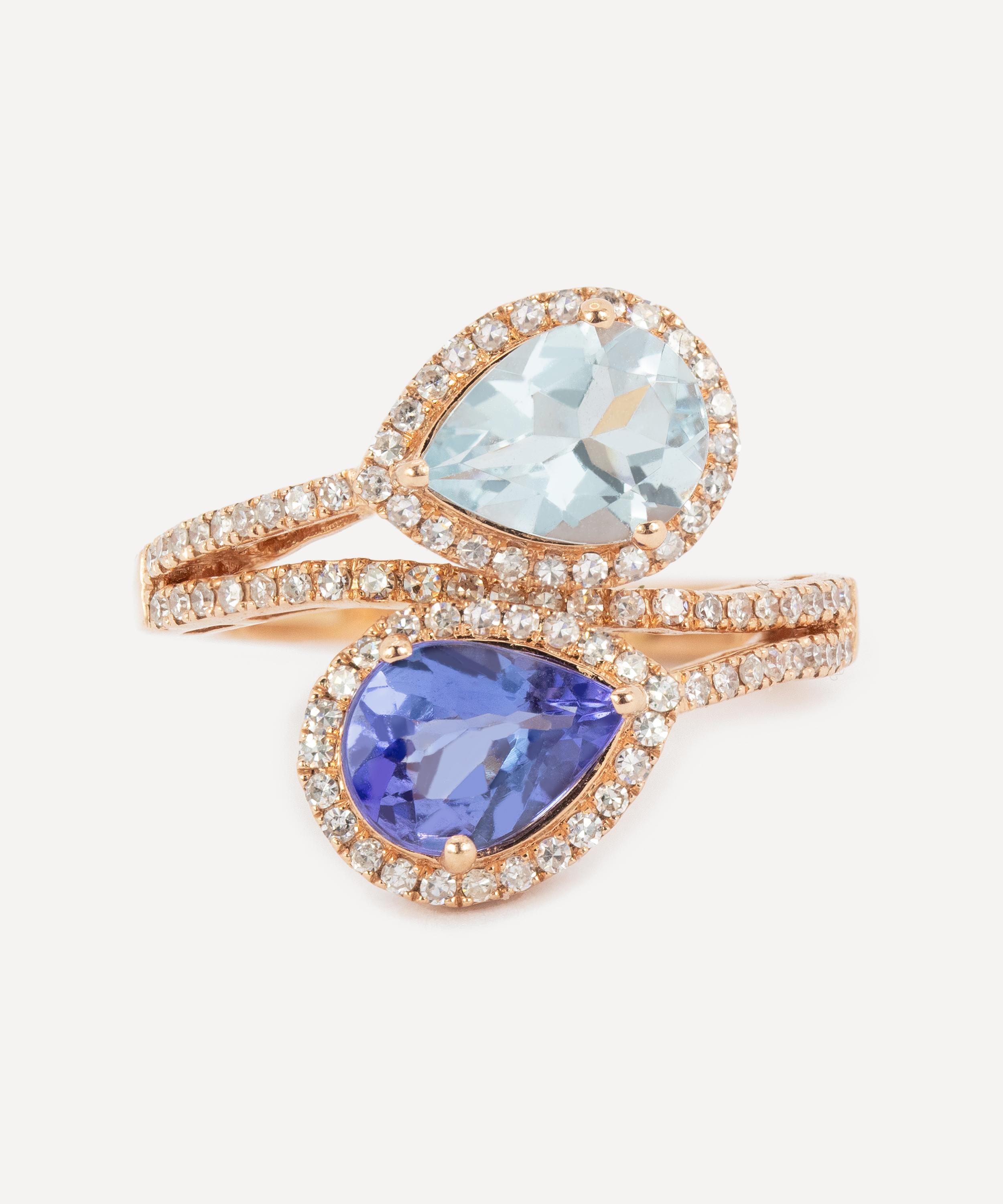 Kojis - 14ct Rose Gold Tanzanite and Aquamarine Moi et Toi Ring image number 0