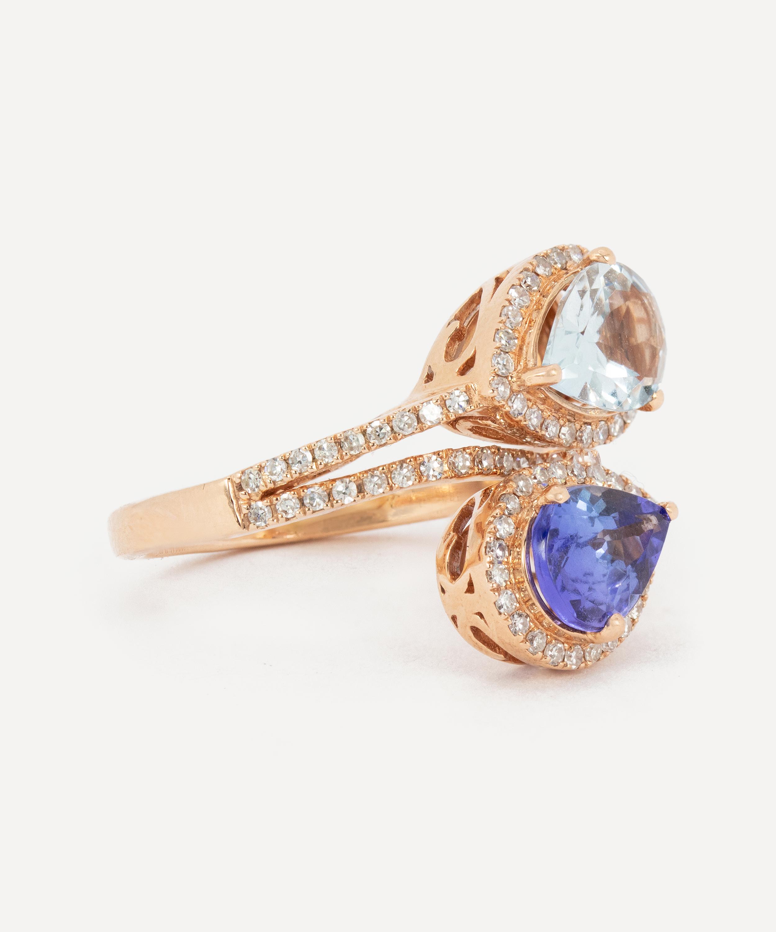 Kojis - 14ct Rose Gold Tanzanite and Aquamarine Moi et Toi Ring image number 1