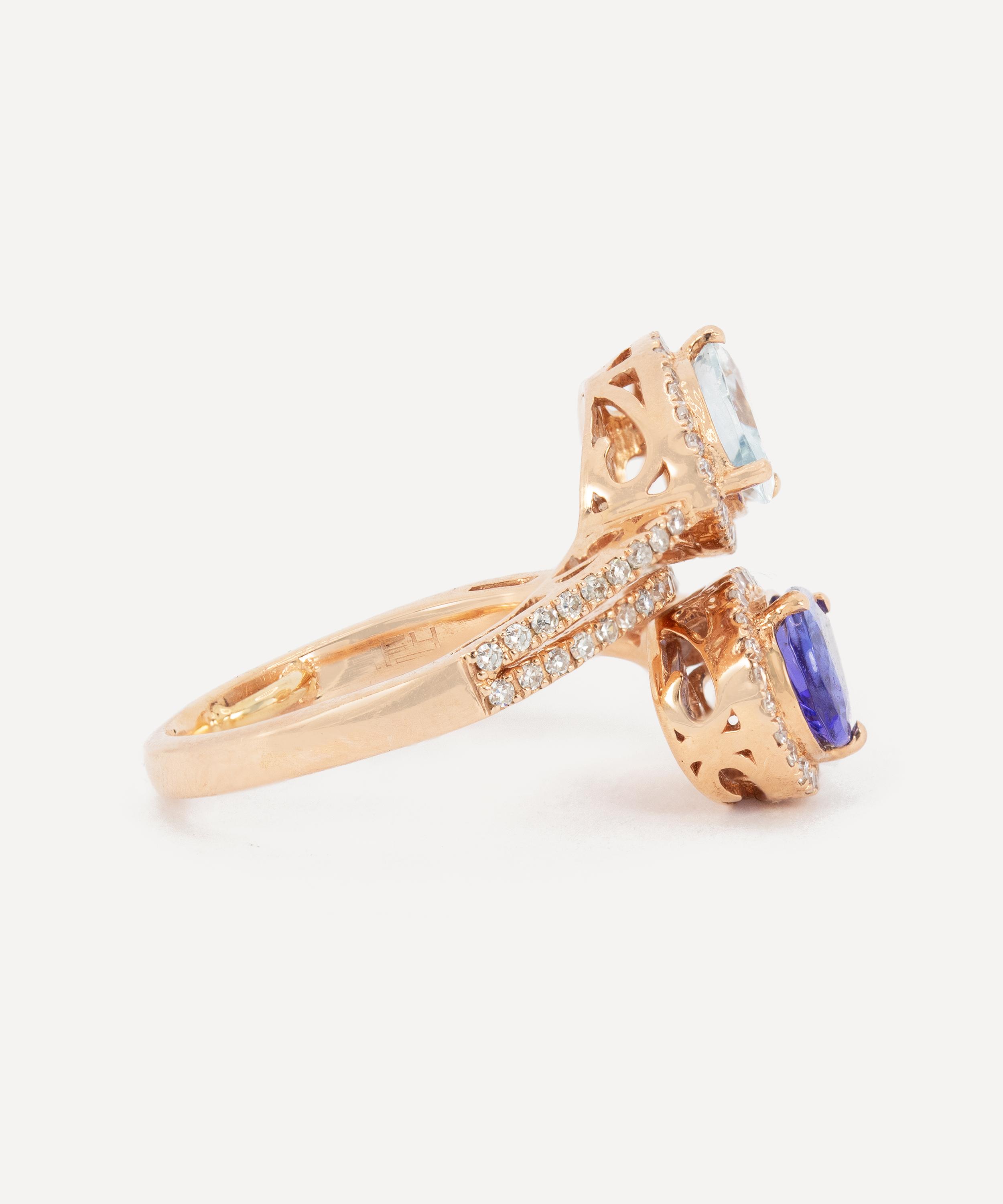 Kojis - 14ct Rose Gold Tanzanite and Aquamarine Moi et Toi Ring image number 2