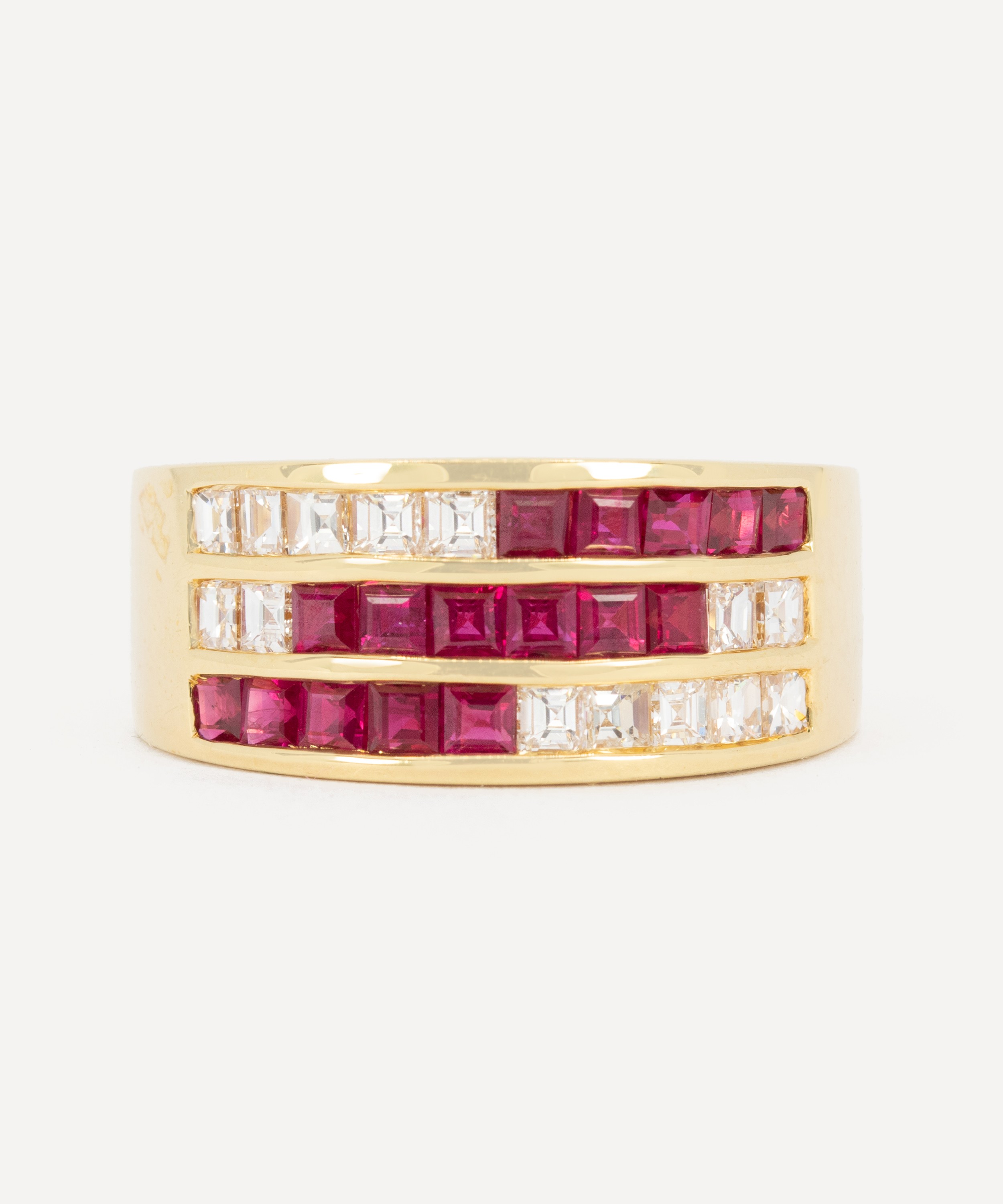 Kojis - 18ct Gold Ruby and Diamond Triple Band Ring image number 0