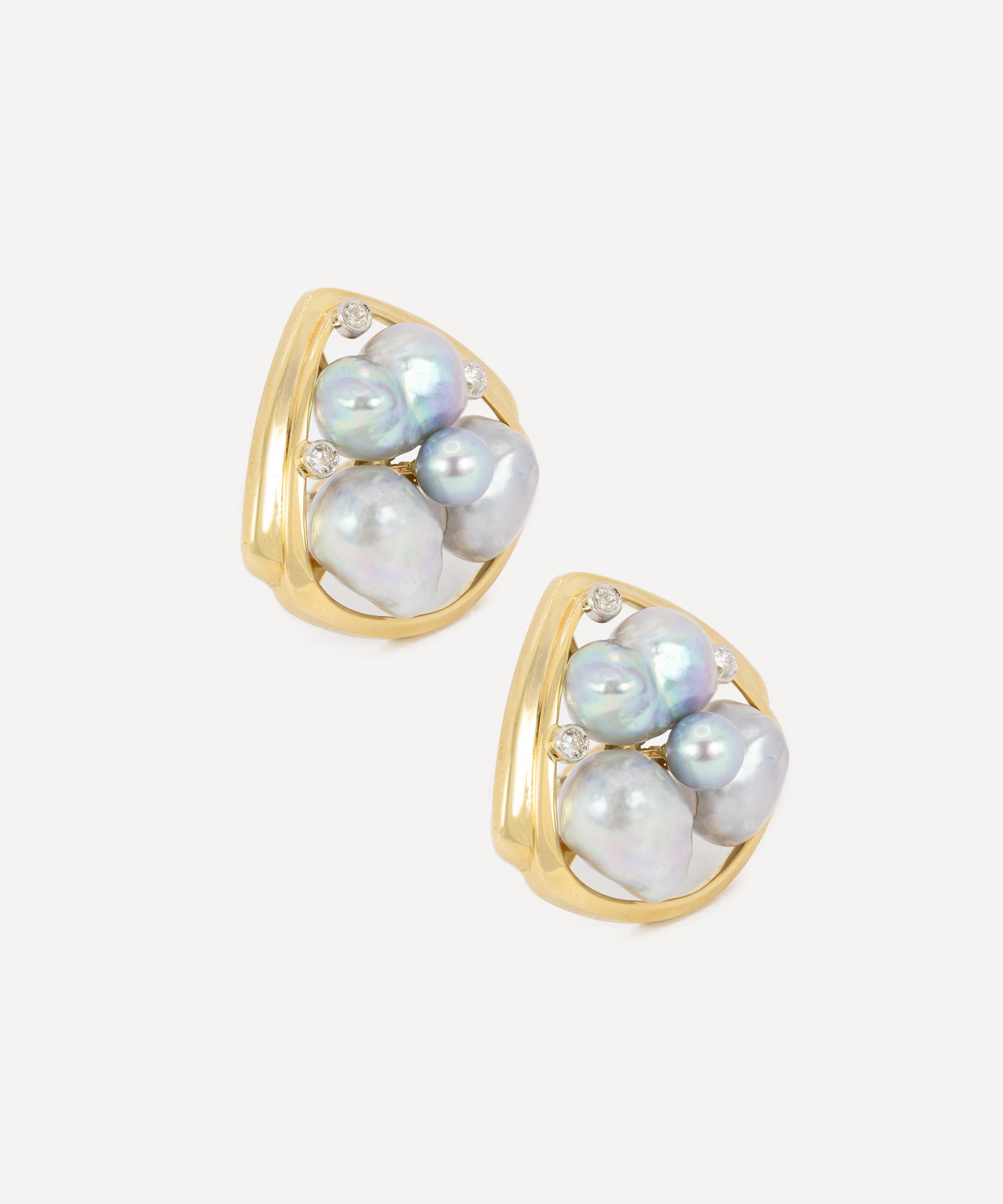 Kojis - 18ct Gold Vintage Pearl Cluster Earrings image number 1
