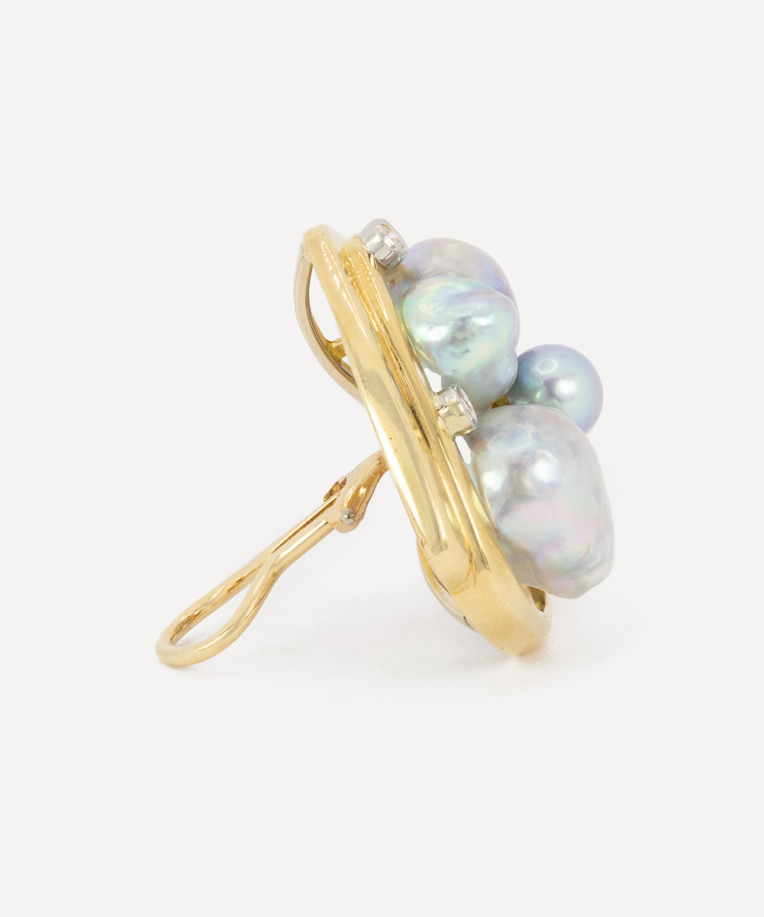 Kojis - 18ct Gold Vintage Pearl Cluster Earrings image number 2