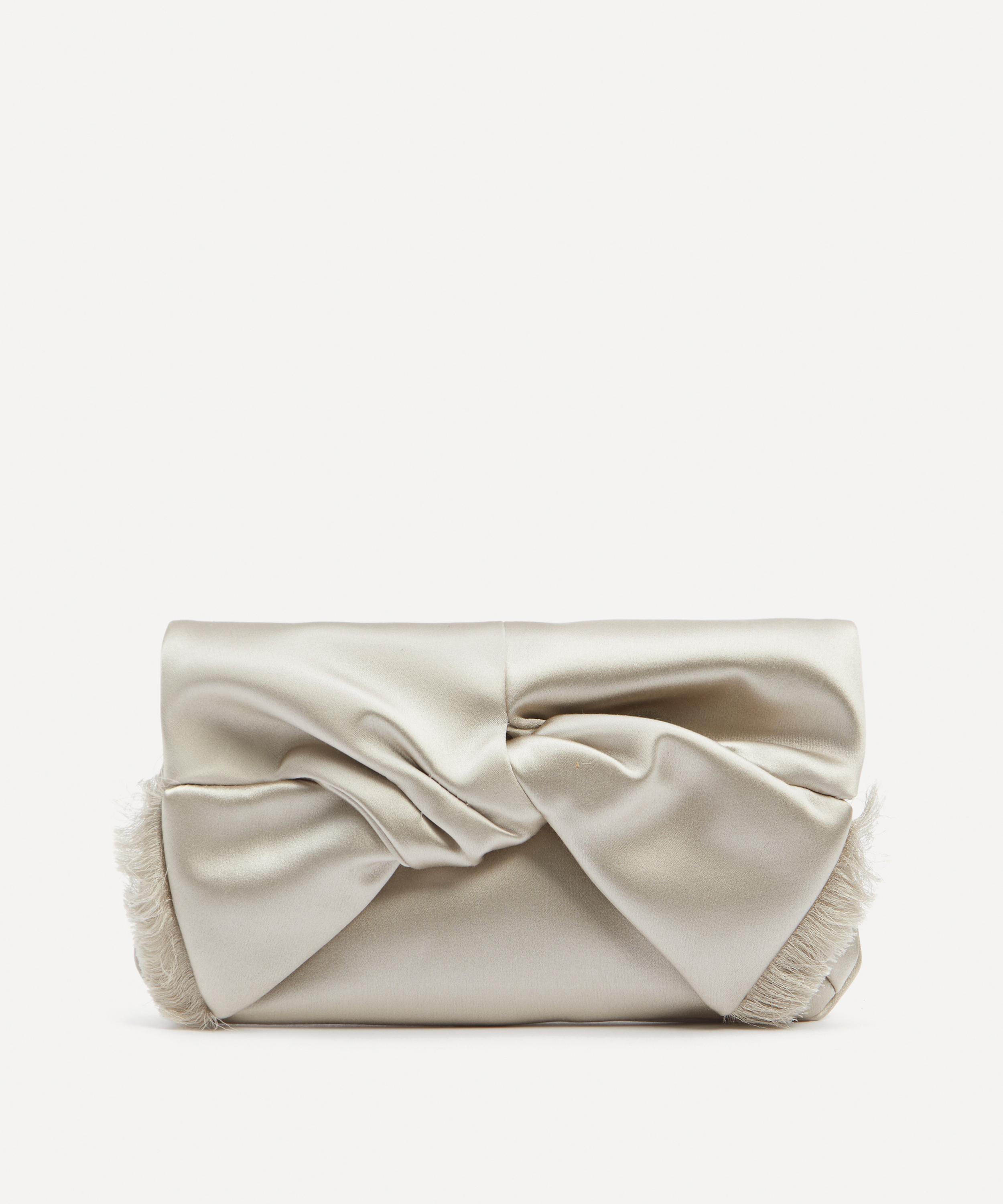 ANYA HINDMARCH + NET SUSTAIN Bow fringed satin clutch