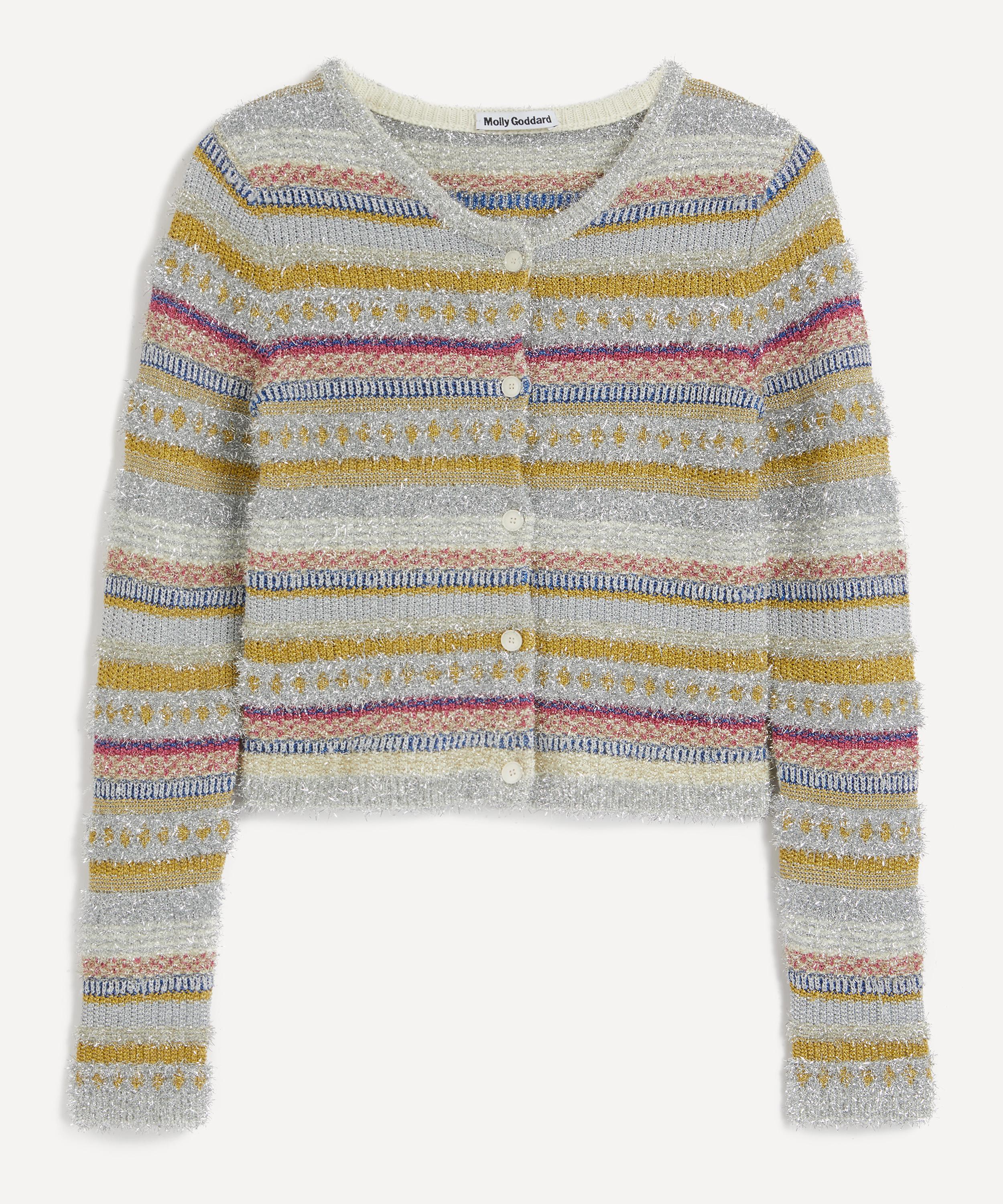 Molly Goddard - Joanna Silver Tinsel Knit Cardigan image number 0