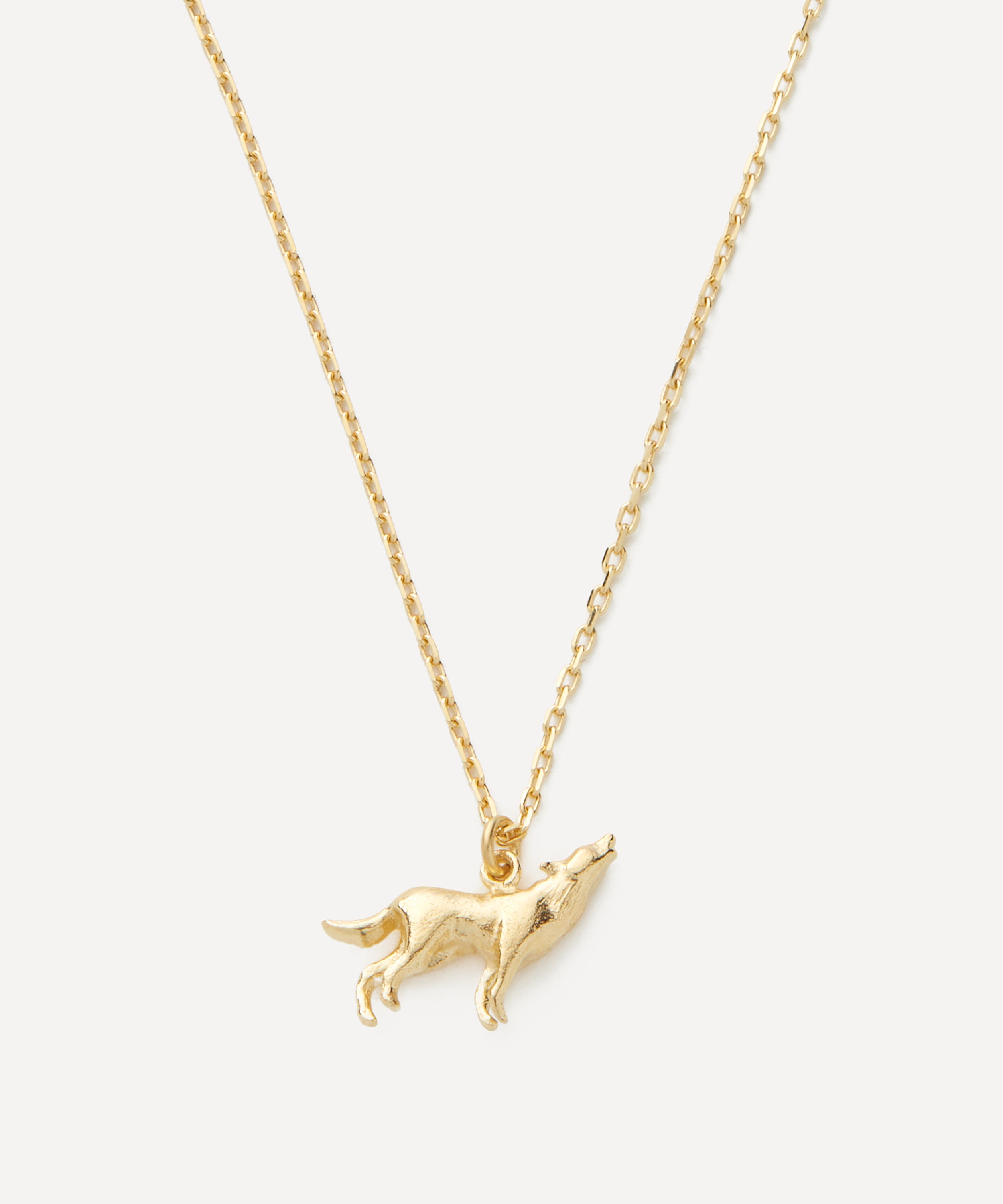 Alex Monroe - 18ct Gold Teeny Tiny Howling Wolf Pendant Necklace image number 0