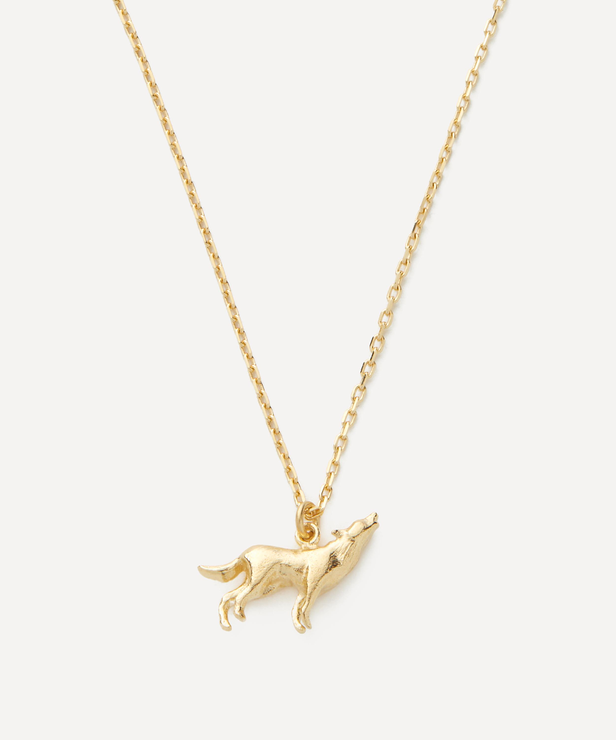 Alex Monroe - 18ct Gold Teeny Tiny Howling Wolf Pendant Necklace image number 0