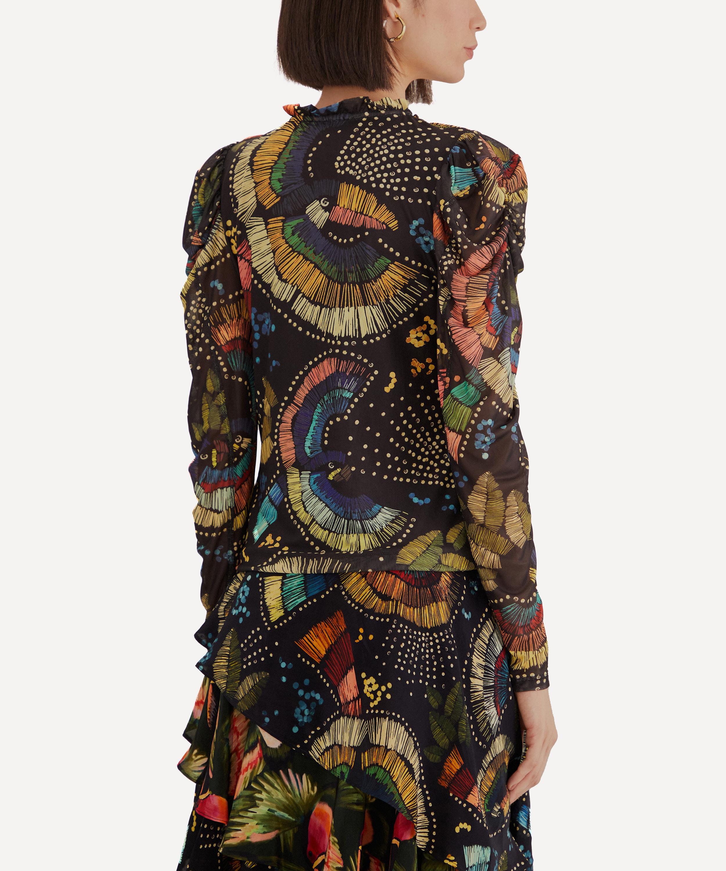 FARM Rio - Black Colourful Birds Tulle Blouse image number 2