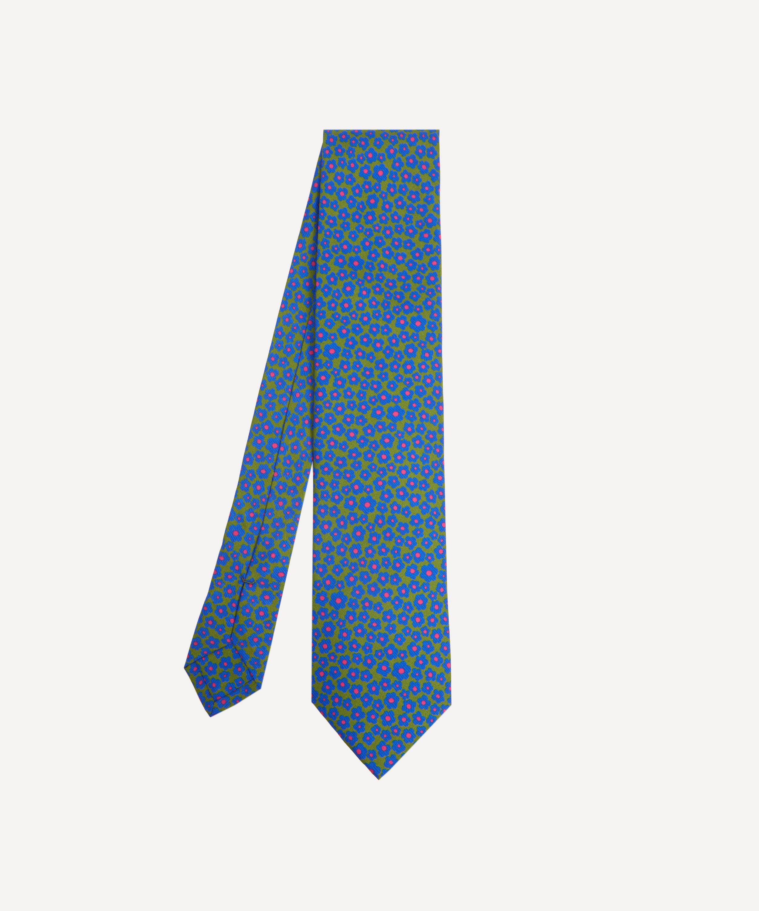 Printed Blue Silk Tie Brown and White Pattern Exclusive Texture