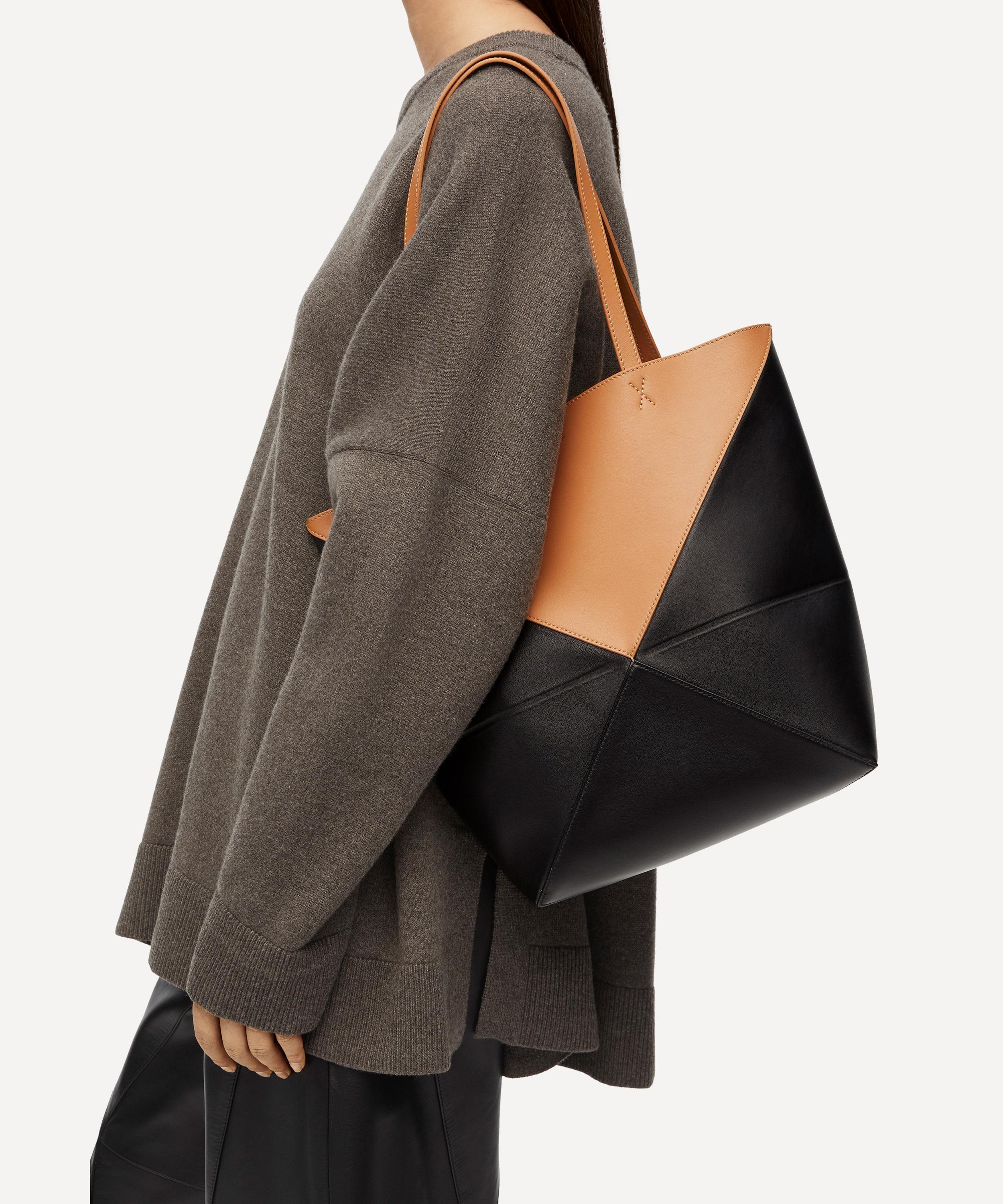 Puzzle Fold Medium Leather Tote Bag in Black - Loewe