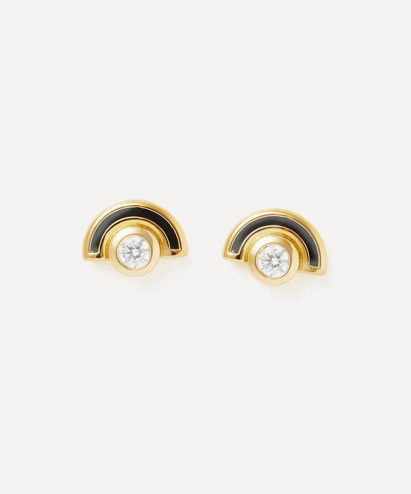 Missoma - 18ct Gold-Plated Vermeil Silver Enamel and Stone Byline Arc Stud Earrings image number null