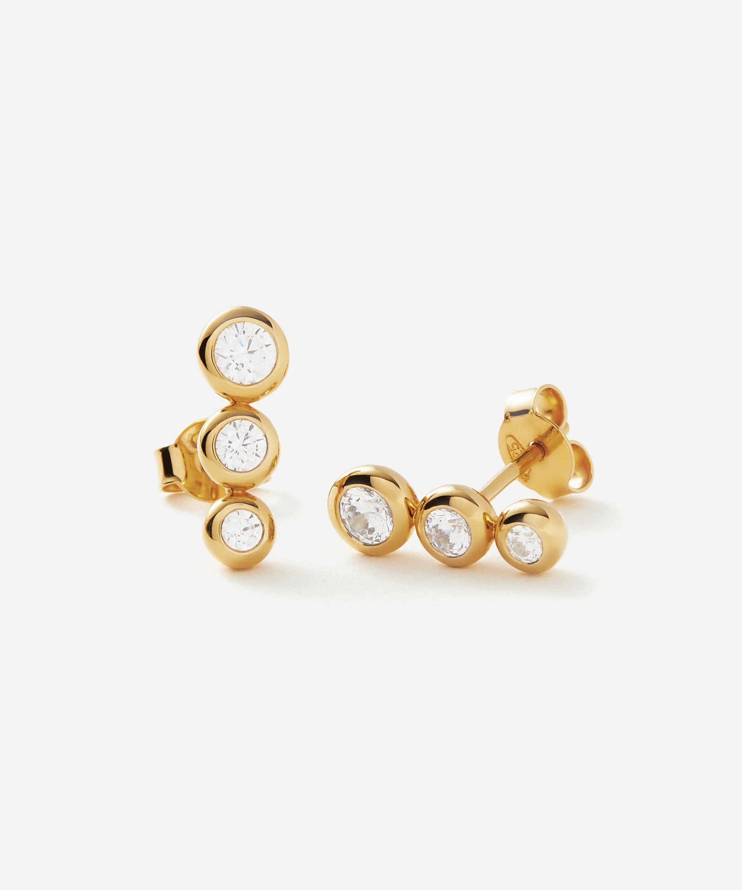 Missoma - 18ct Gold-Plated Vermeil Silver Articulated Triple Stone Stud Earrings image number 3