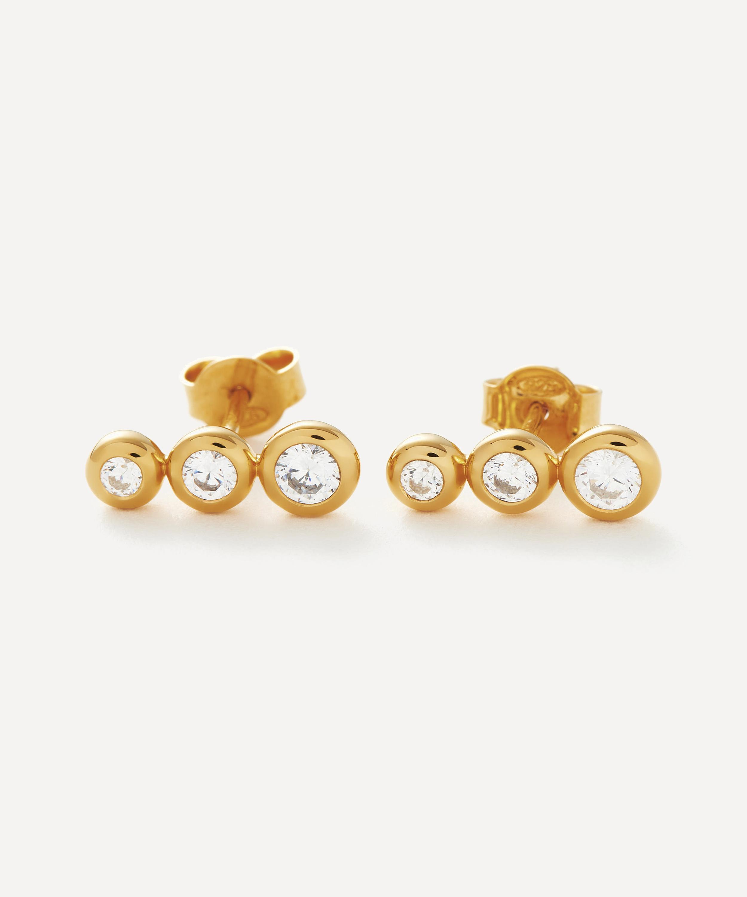 Missoma - 18ct Gold-Plated Vermeil Silver Articulated Triple Stone Stud Earrings image number 4