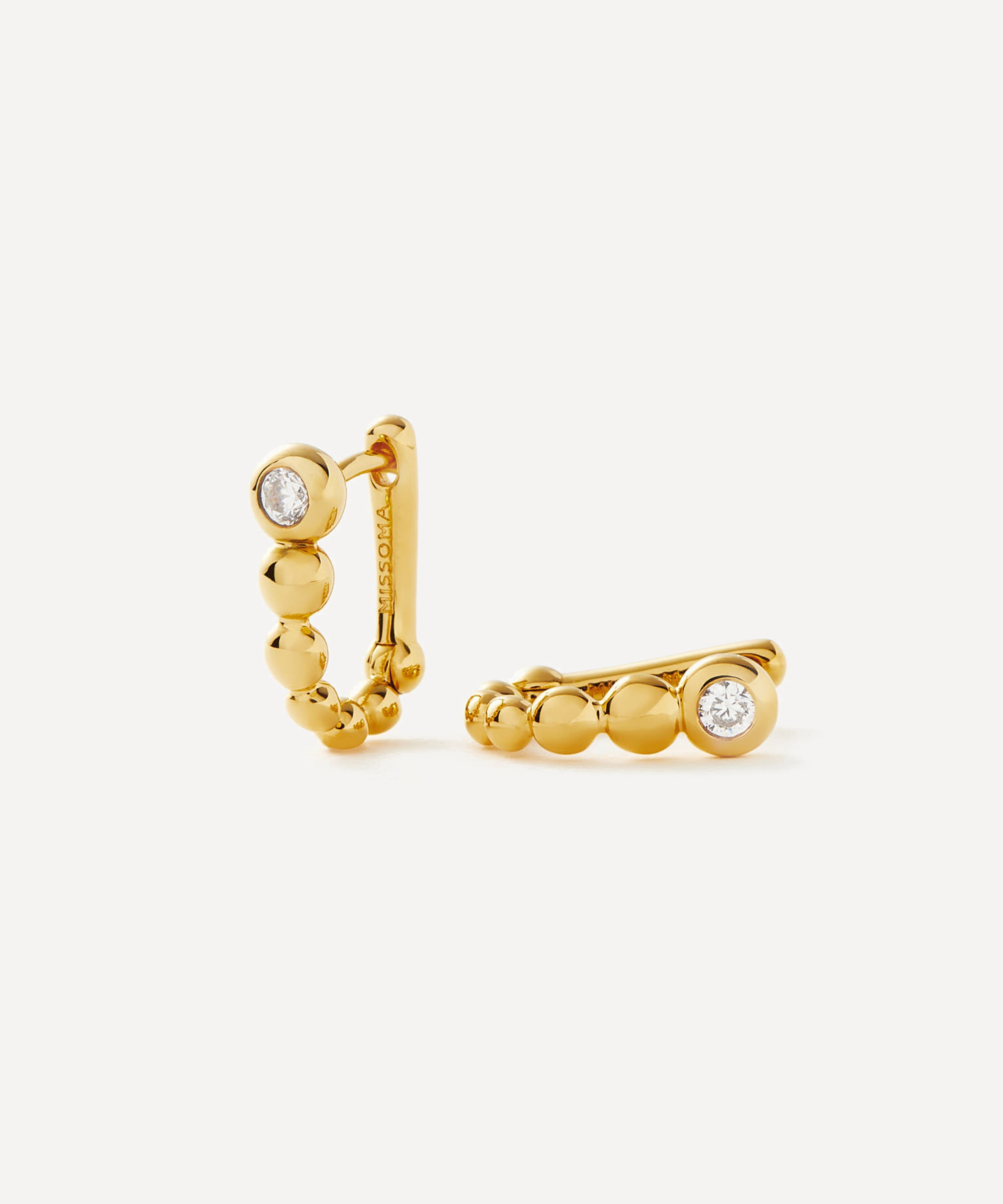 Missoma - 18ct Gold-Plated Vermeil Silver Articulated Stone Beaded Ovate Huggie Hoop Earrings image number 0