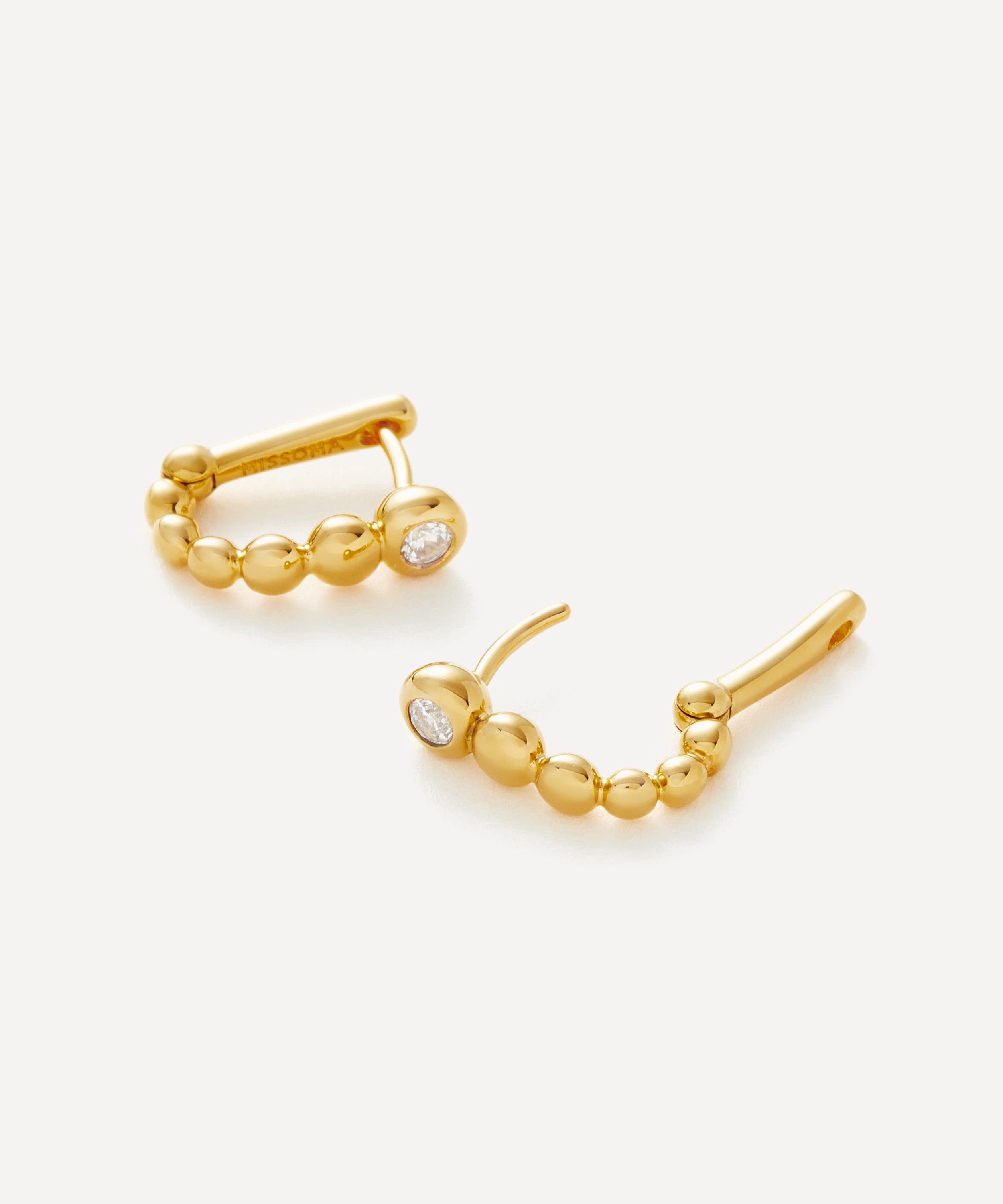 Missoma - 18ct Gold-Plated Vermeil Silver Articulated Stone Beaded Ovate Huggie Hoop Earrings image number 3
