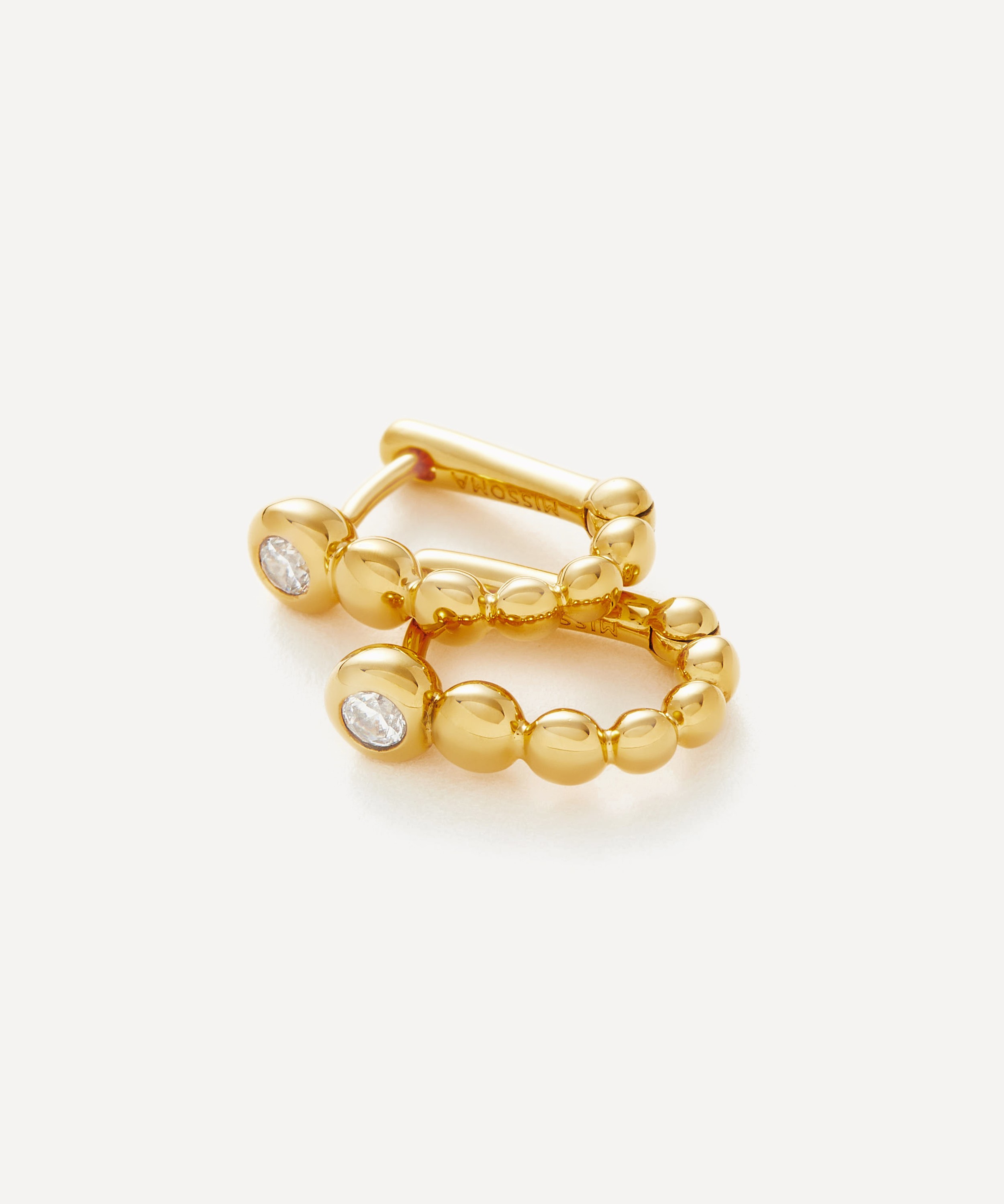 Missoma - 18ct Gold-Plated Vermeil Silver Articulated Stone Beaded Ovate Huggie Hoop Earrings image number 4
