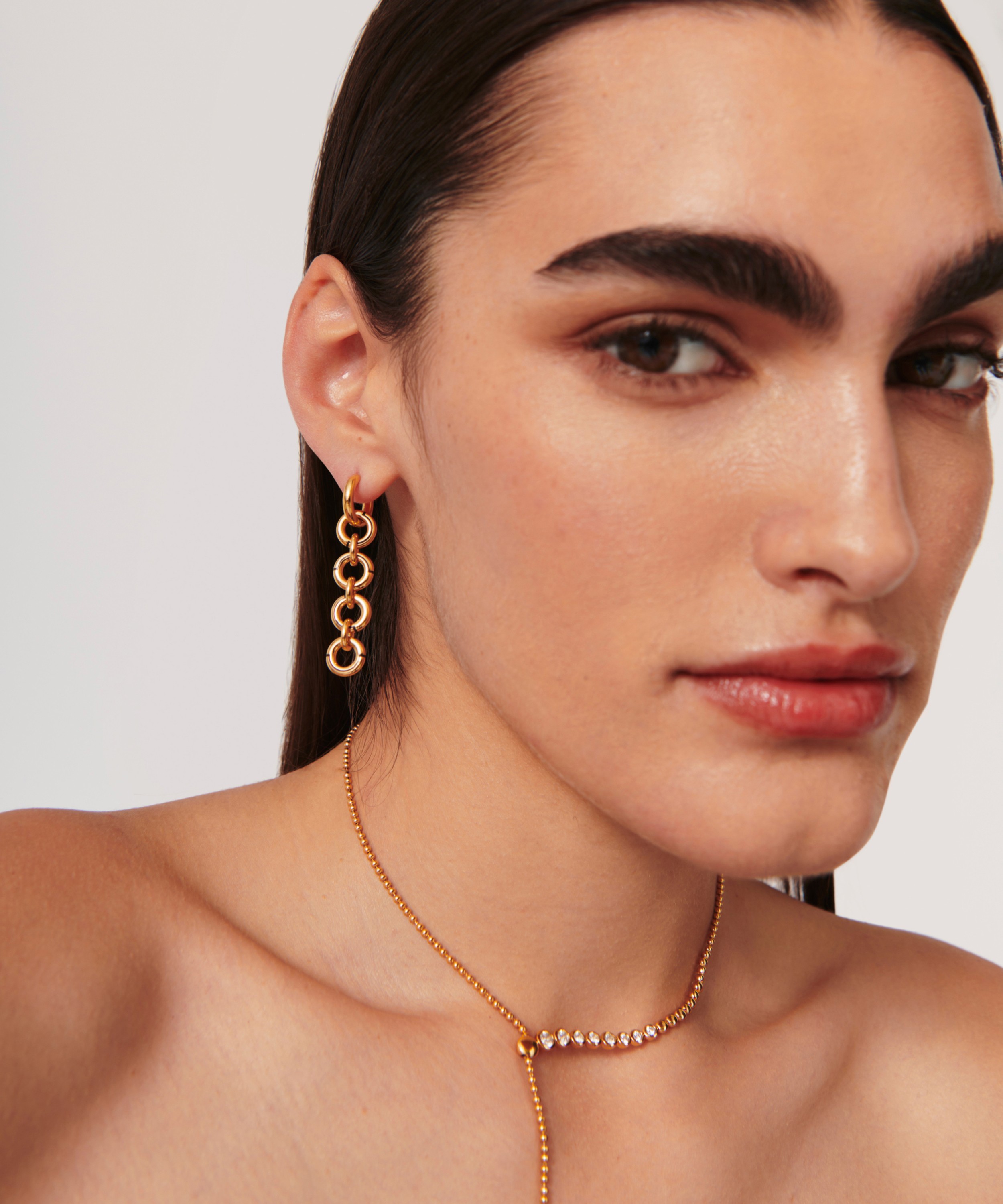 Missoma - 18ct Gold-Plated Enamel Byline Link Drop Hoop Earrings image number 1