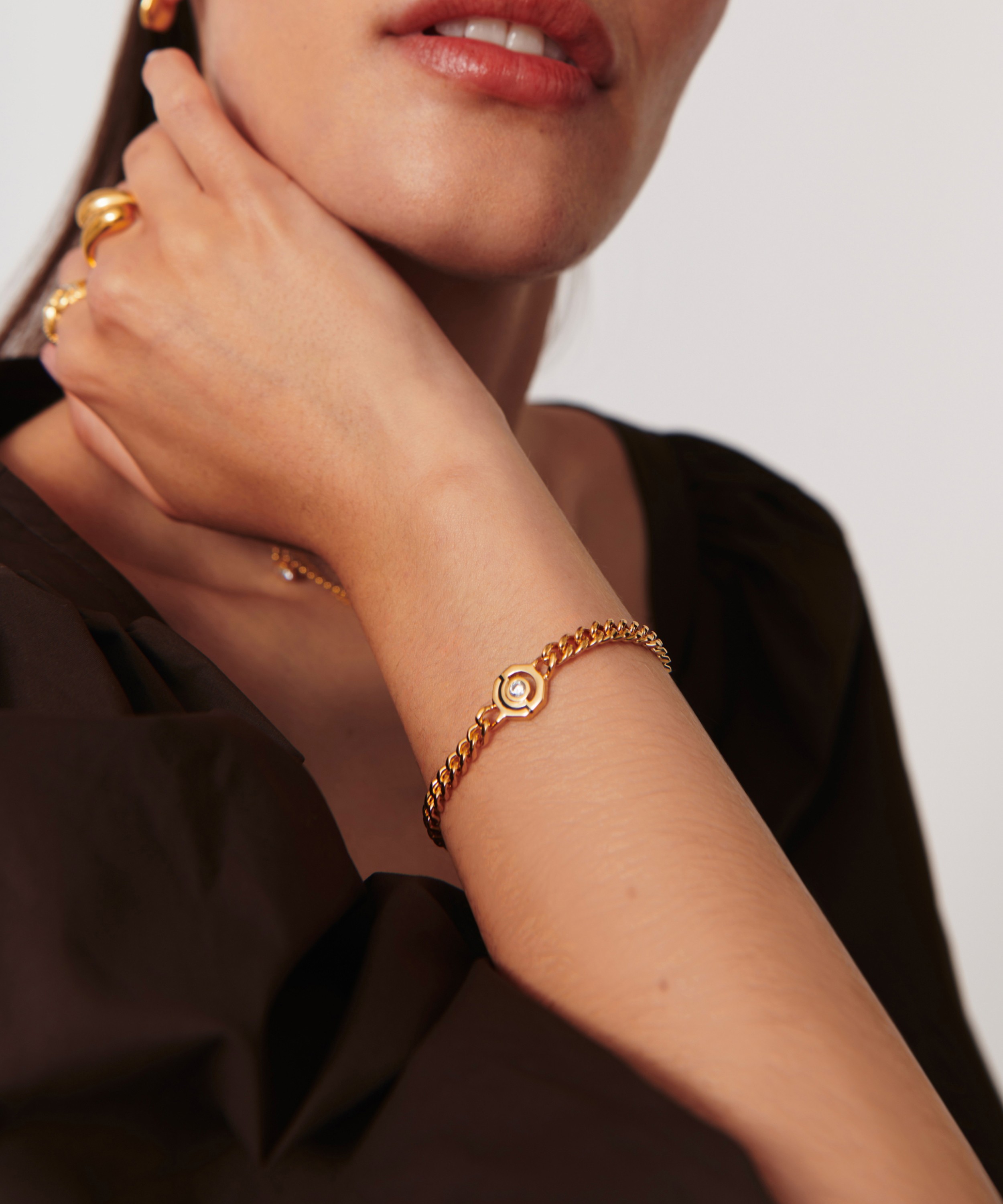 Missoma - 18ct Gold-Plated Enamel and Stone Byline Hex Charm Bracelet image number 1