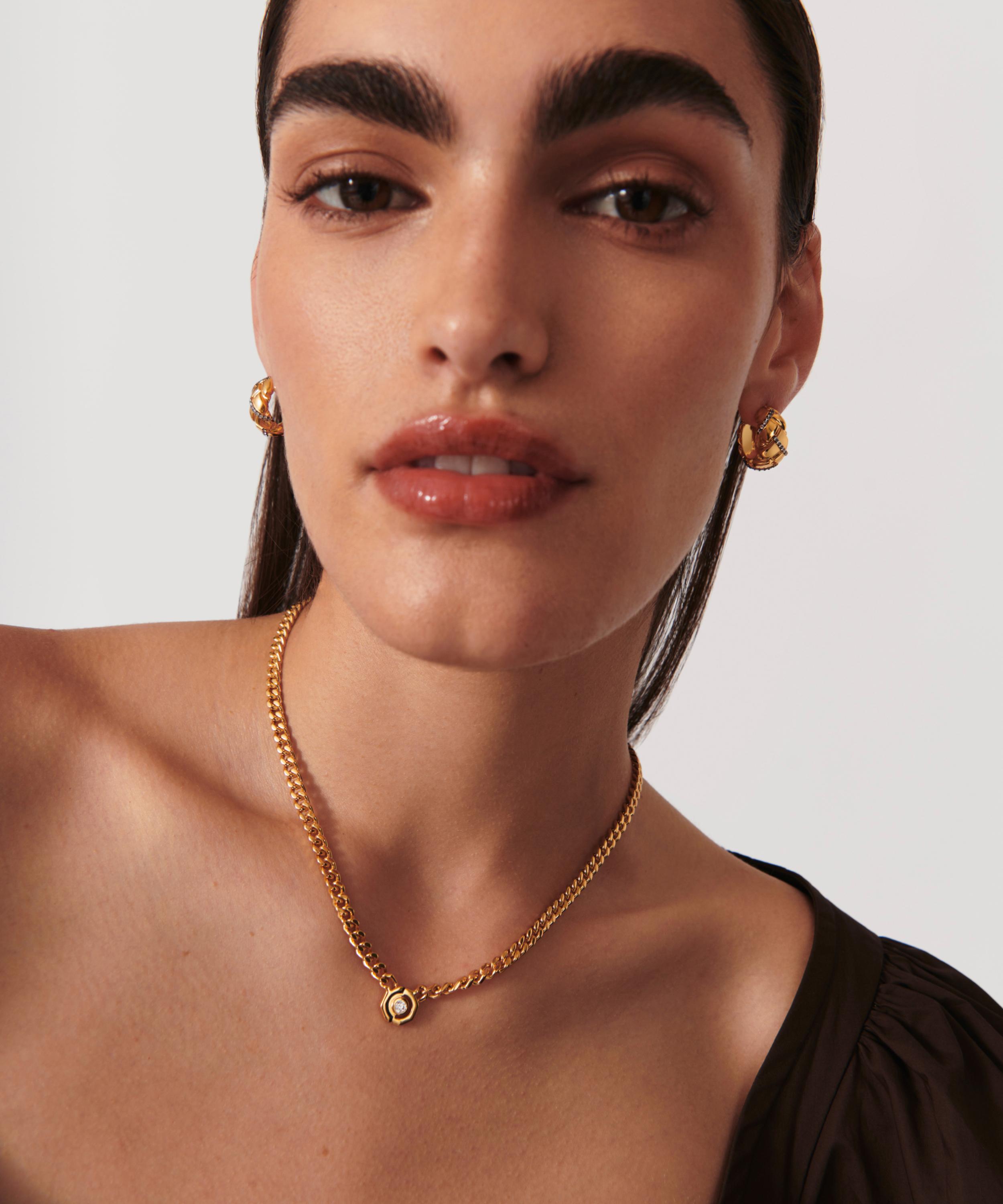 Missoma - 18ct Gold-Plated Enamel and Stone Floating Hex Charm Pendant Chain Necklace image number 1