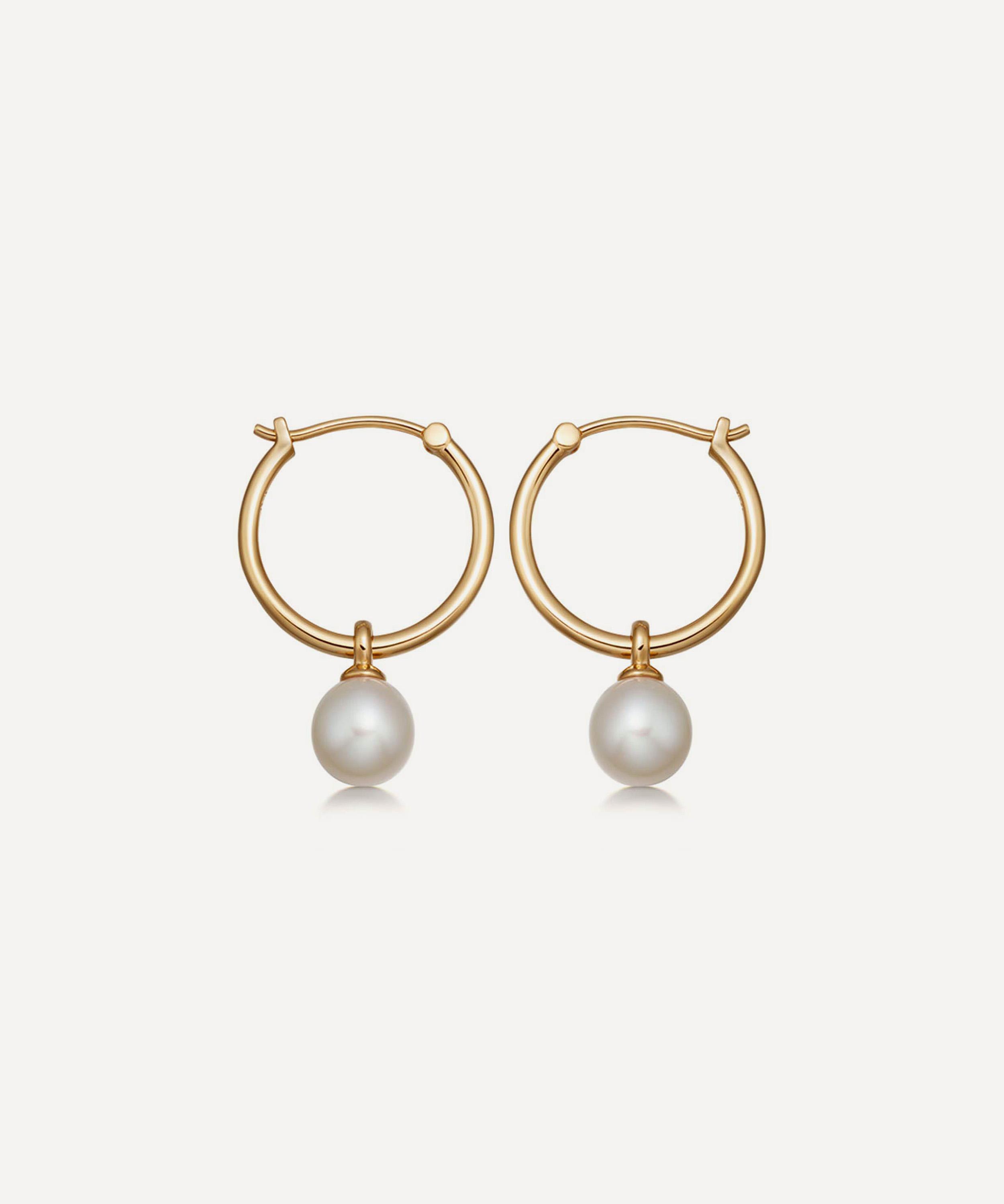 Astley Clarke - 18ct Gold Plated Vermeil Silver Stilla White Pearl Drop Hoop Earrings image number 0