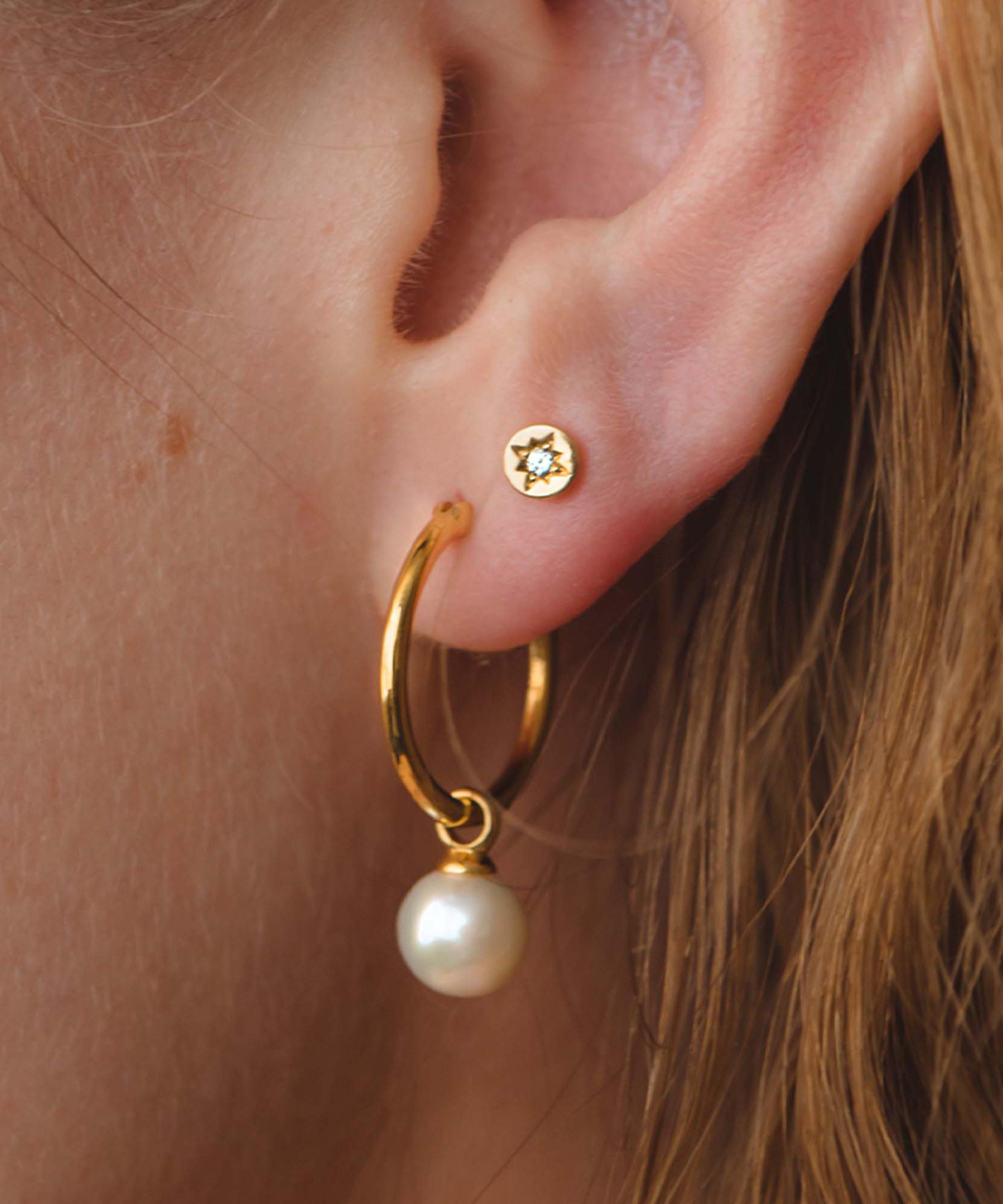 Astley Clarke - 18ct Gold Plated Vermeil Silver Stilla White Pearl Drop Hoop Earrings image number 1