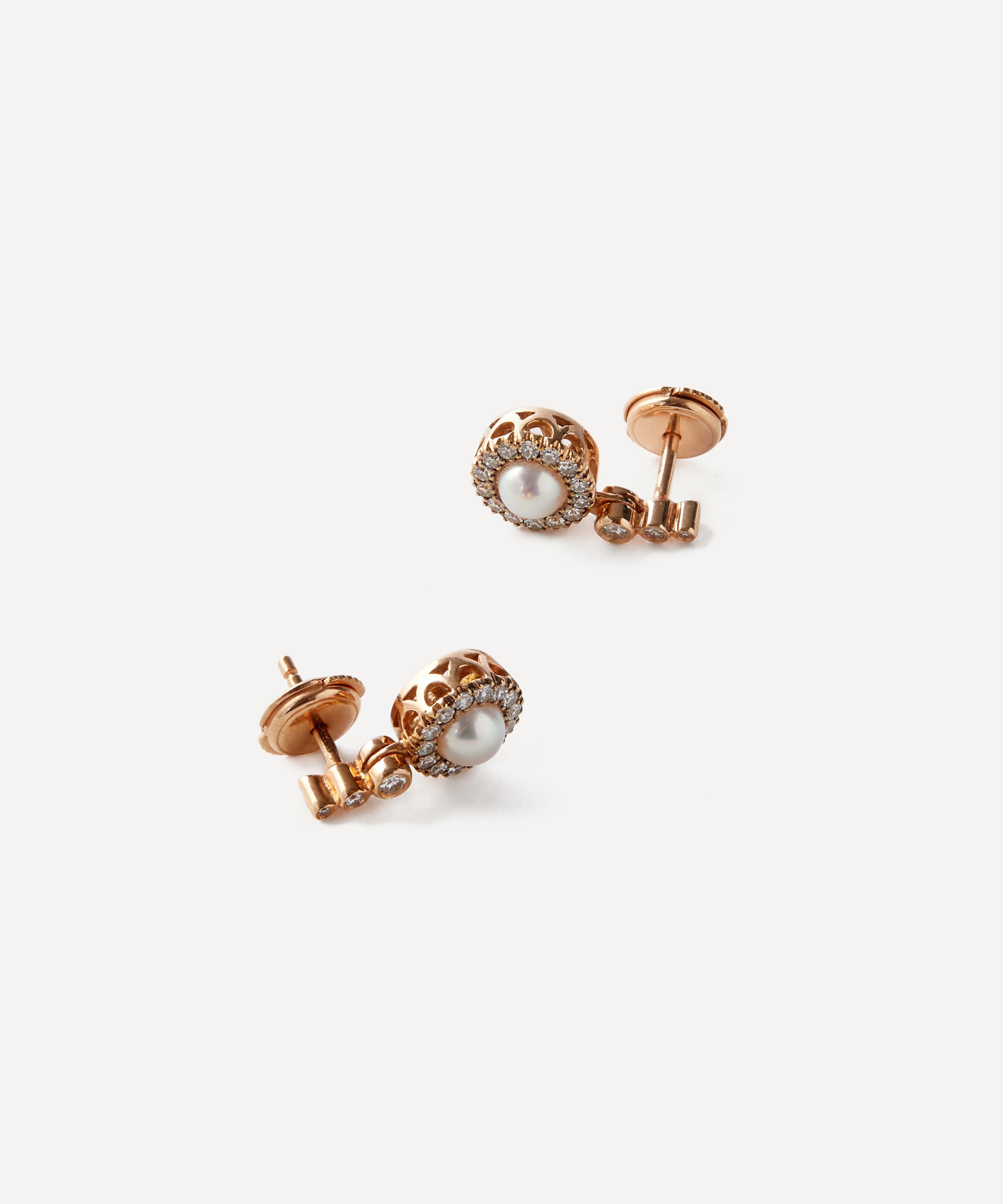 Selim Mouzannar - 18ct Rose Gold Beirut Pearl and Diamond Stud Earrings image number 1