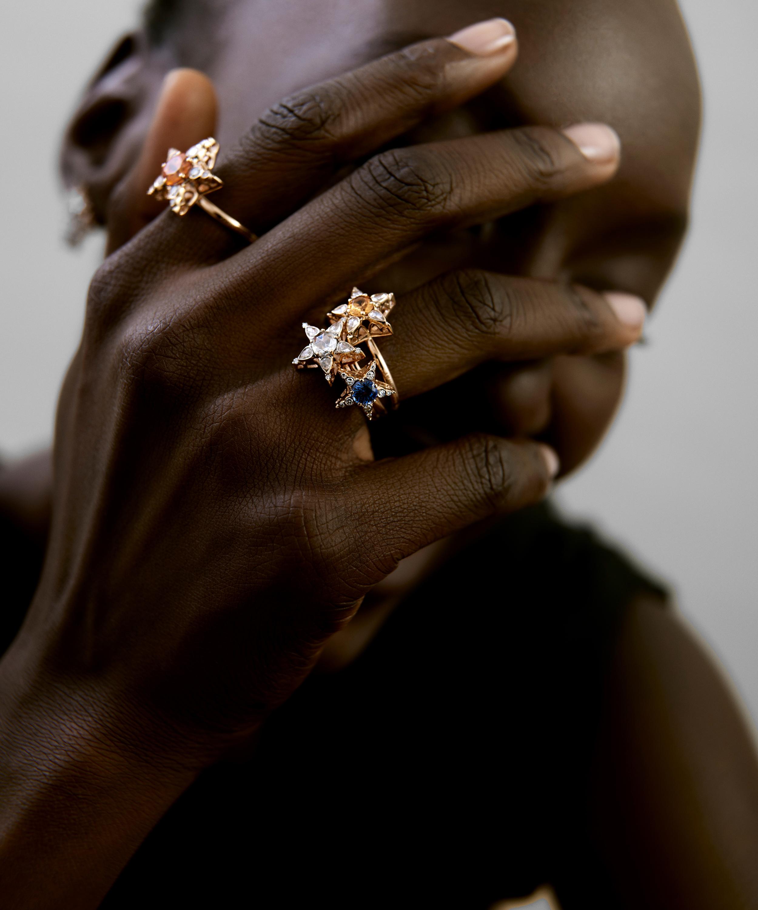 Selim Mouzannar - 18ct Rose Gold Istanbul Sapphire and Diamond Star Ring image number 1