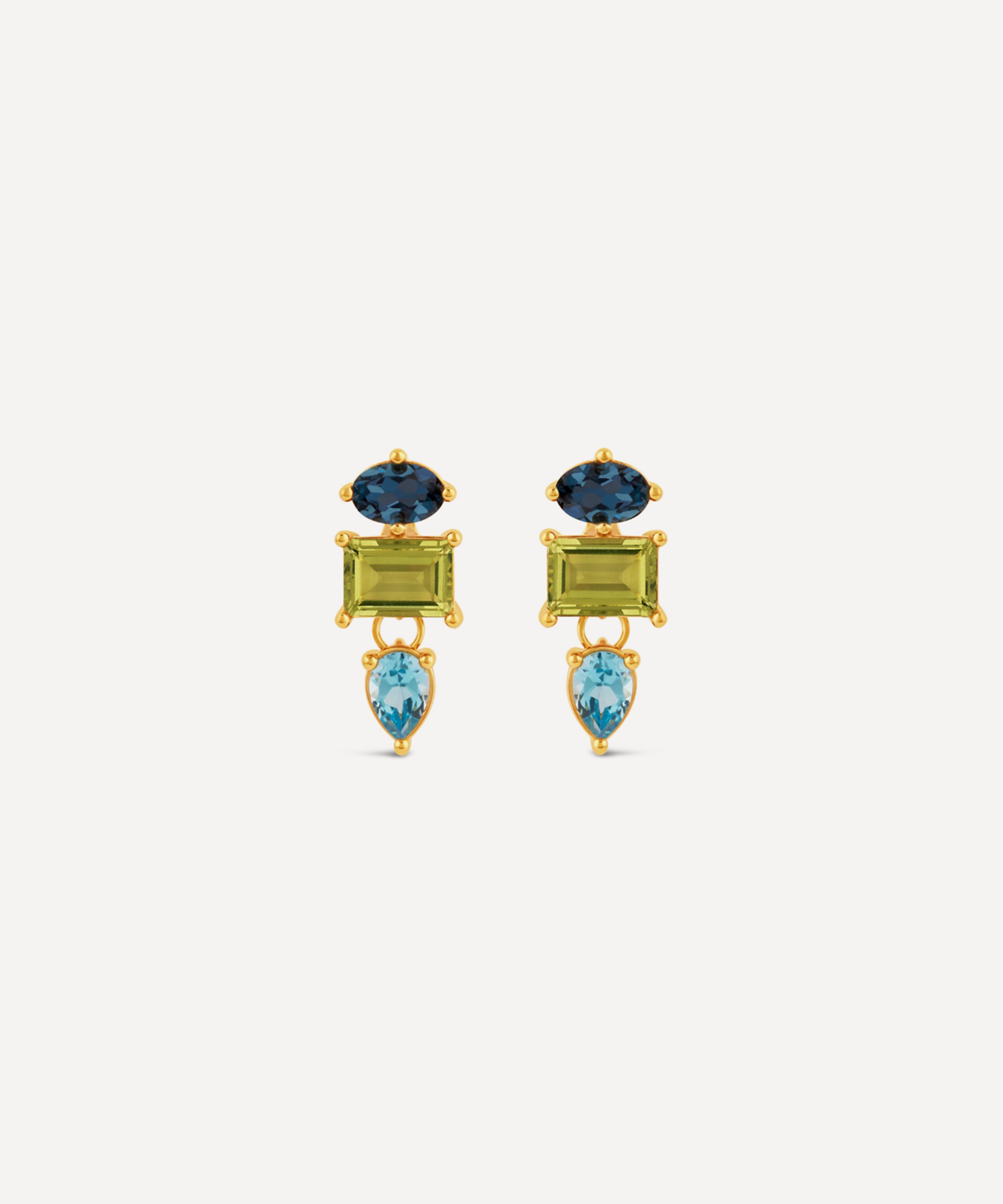 Dinny Hall - 22ct Gold-Plated Gem-Set Fixed Column Drop Earrings image number 0