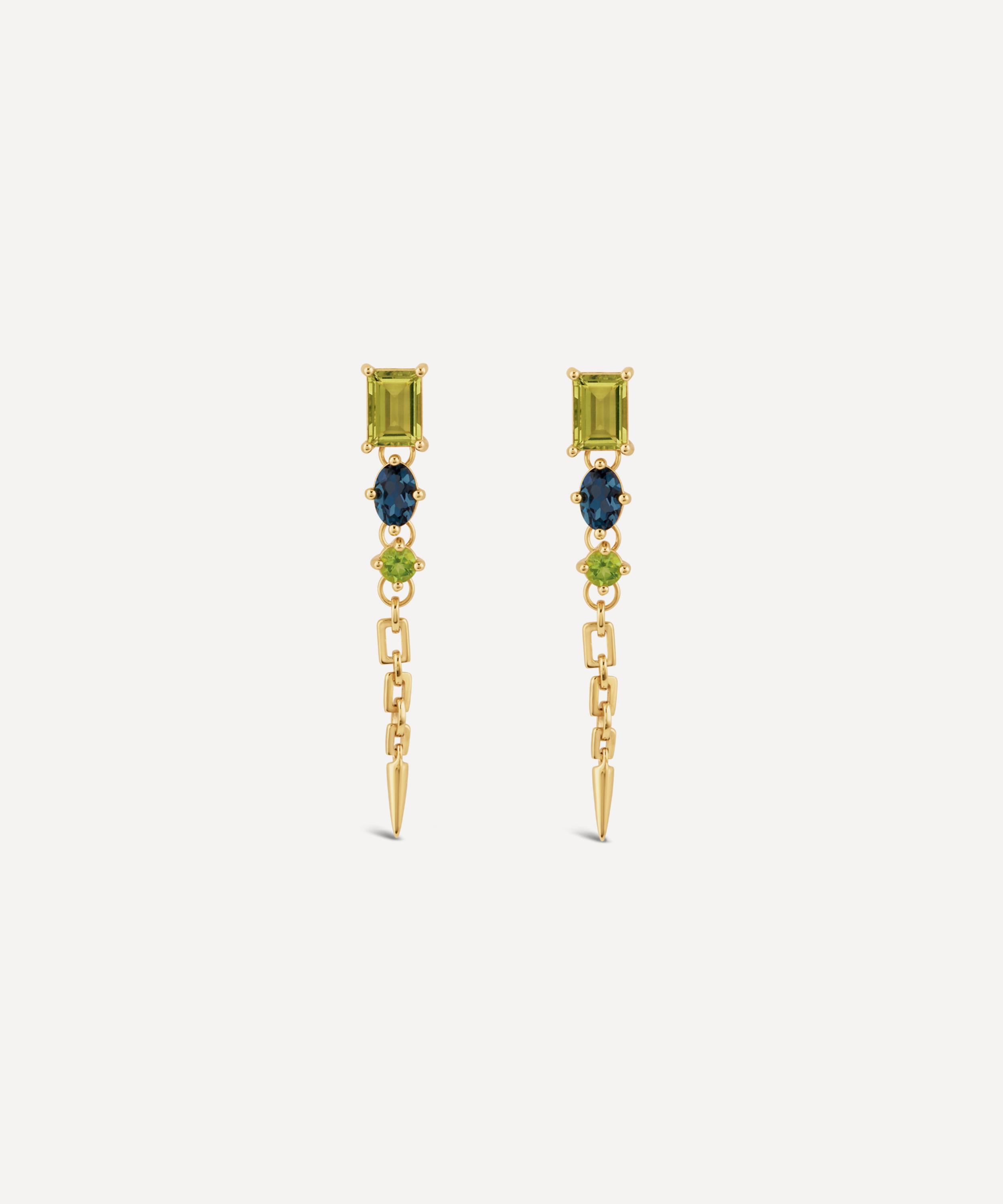 Dinny Hall - 22ct Gold-Plated Gem-Set Flexible Column Drop Earrings image number 0