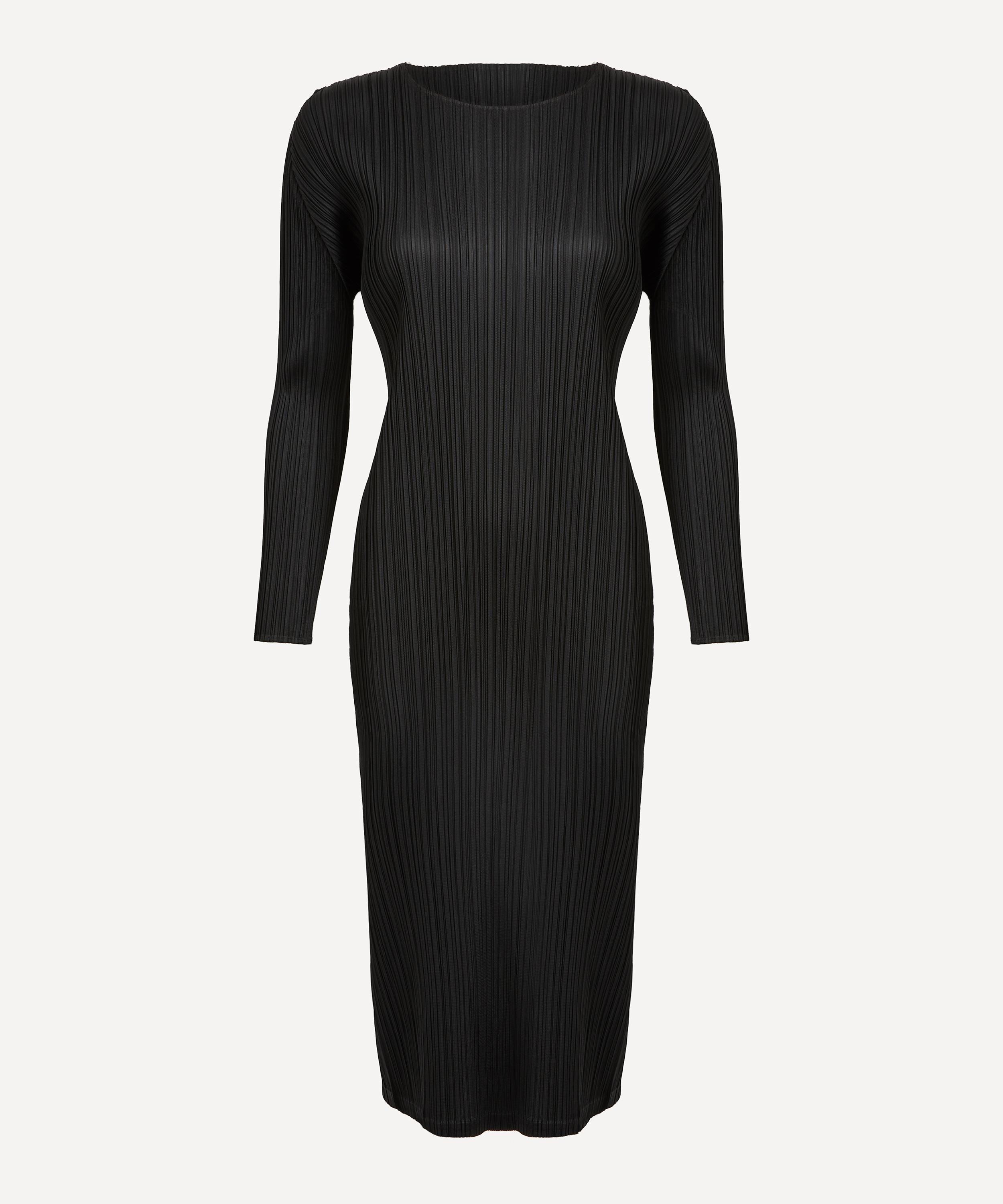 Pleats Please Issey Miyake - MONTHLY COLOURS SEPTEMBER Black Pleated Midi-Dress