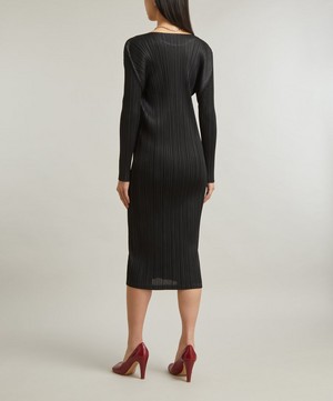 Pleats Please Issey Miyake - MONTHLY COLOURS SEPTEMBER Black Pleated Midi-Dress image number 3