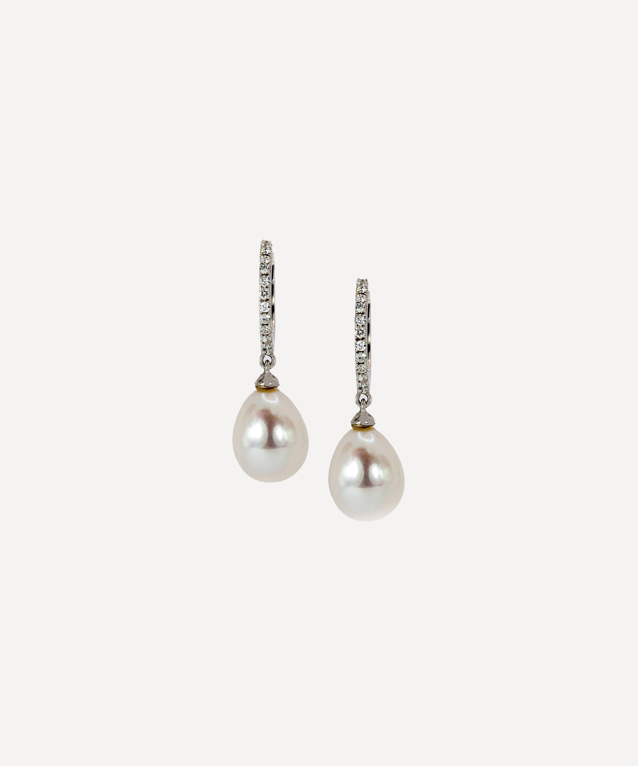 Kojis 18ct White Gold Vintage Pearl and Diamond Huggie Hoop Earrings ...