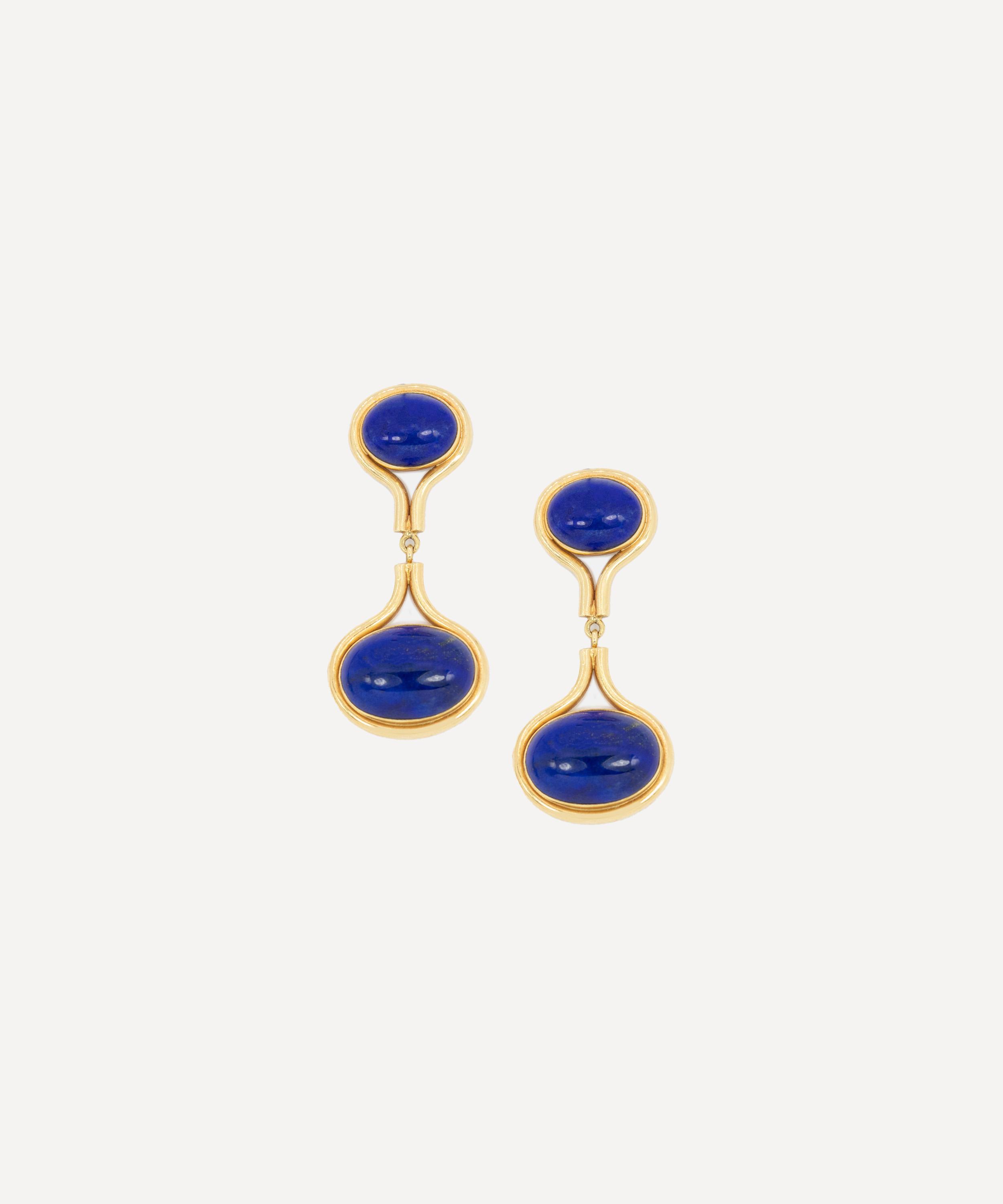 Kojis - 14ct Gold Vintage Lapis Lazuli Drop Earrings image number 0