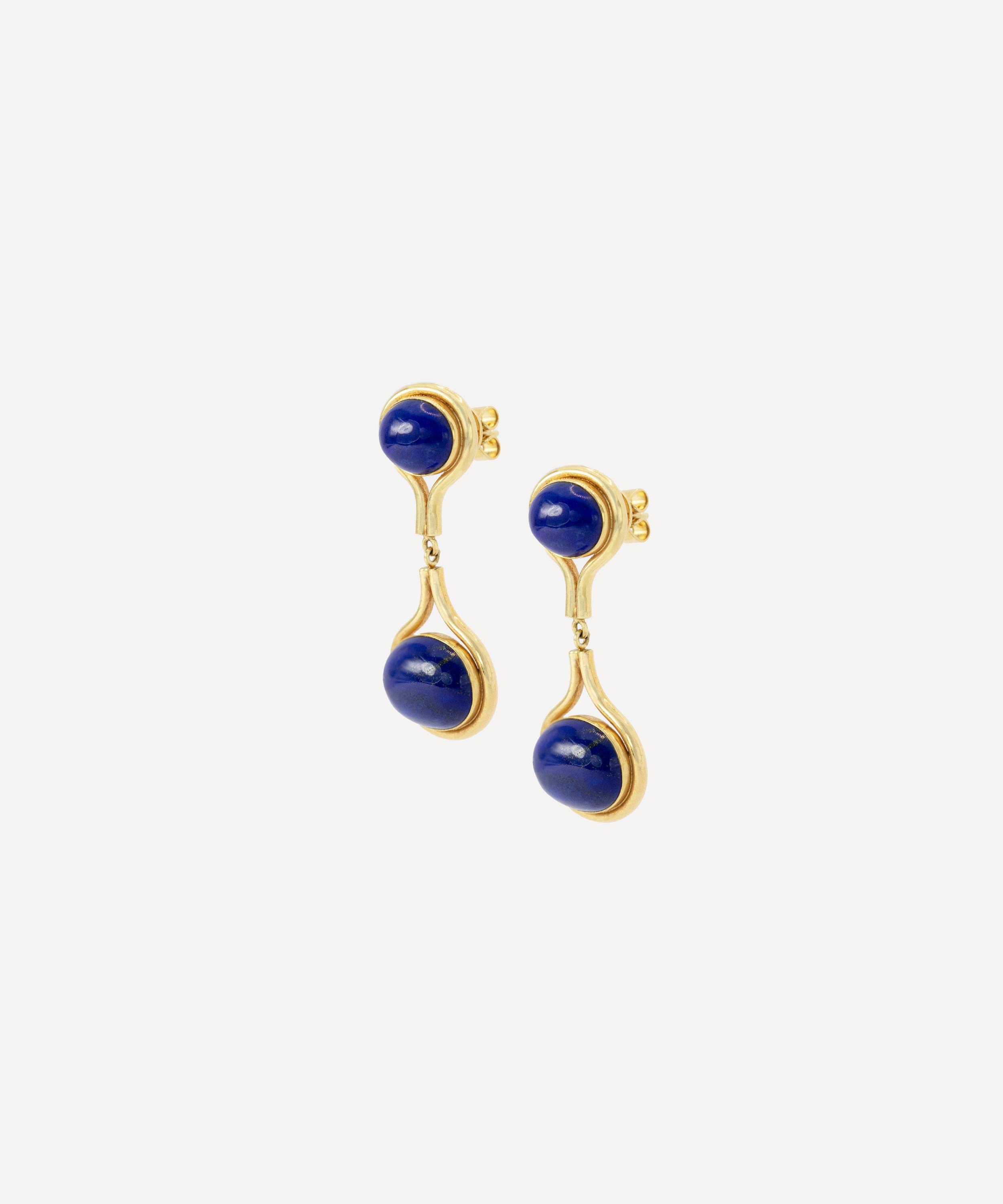 Kojis - 14ct Gold Vintage Lapis Lazuli Drop Earrings image number 1