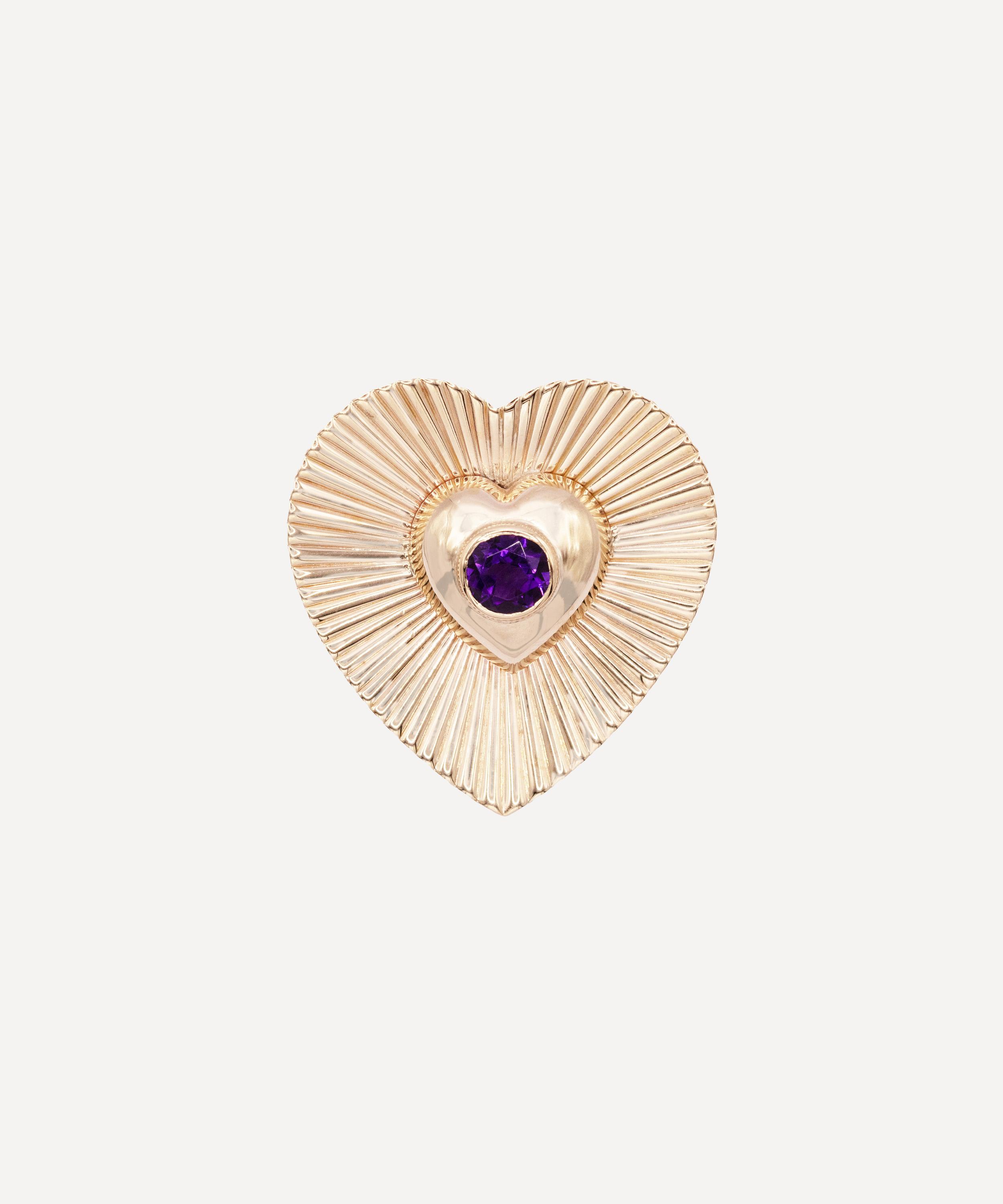 Kojis - 14ct Gold Vintage Amethyst Heart Brooch image number 0