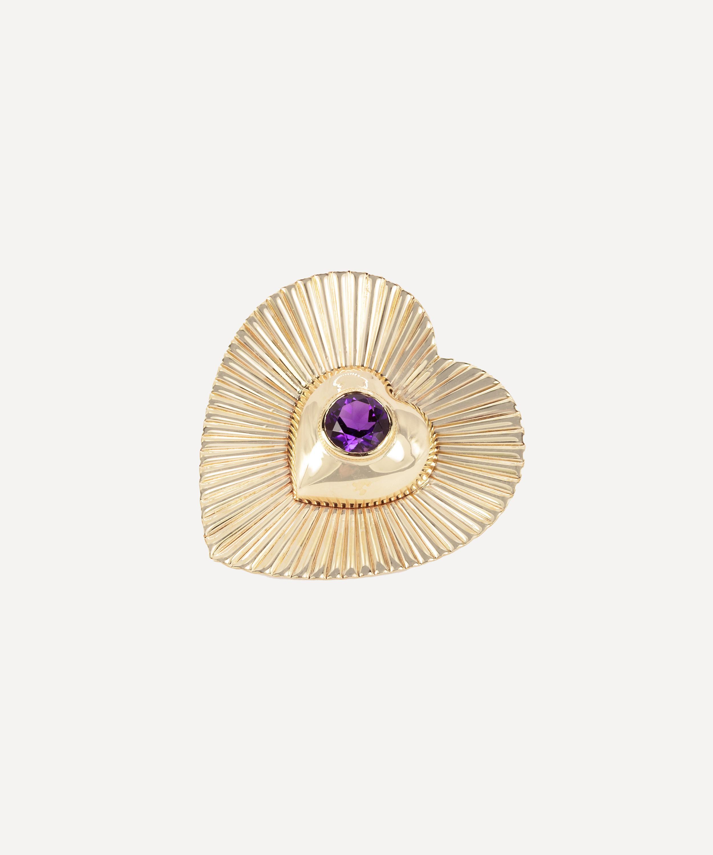 Kojis - 14ct Gold Vintage Amethyst Heart Brooch image number 1