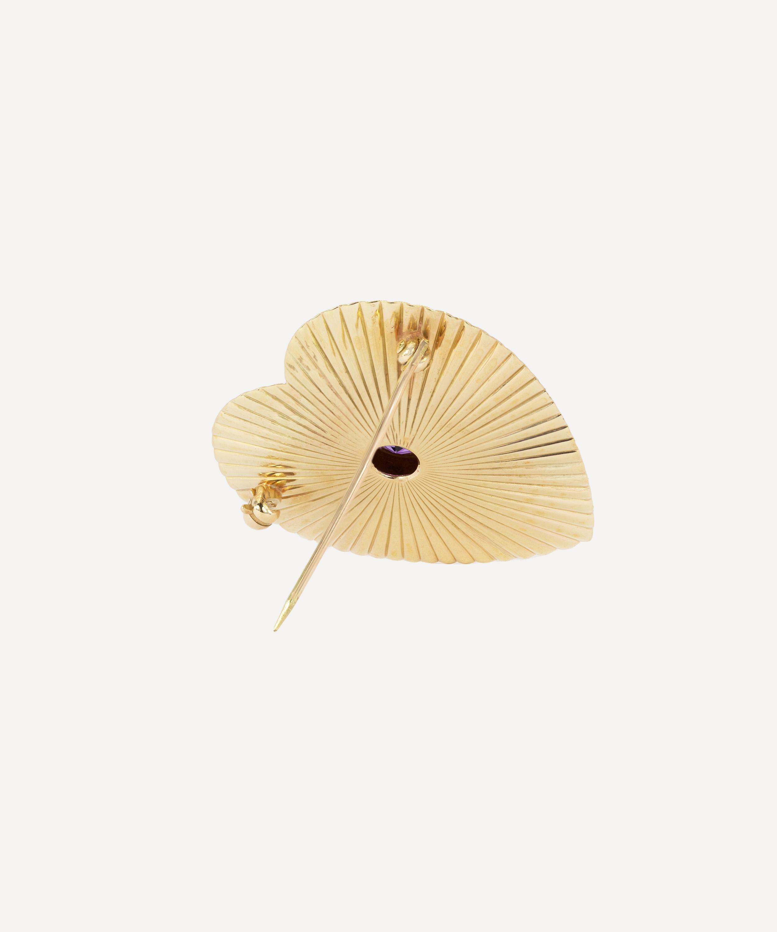 Kojis - 14ct Gold Vintage Amethyst Heart Brooch image number 2