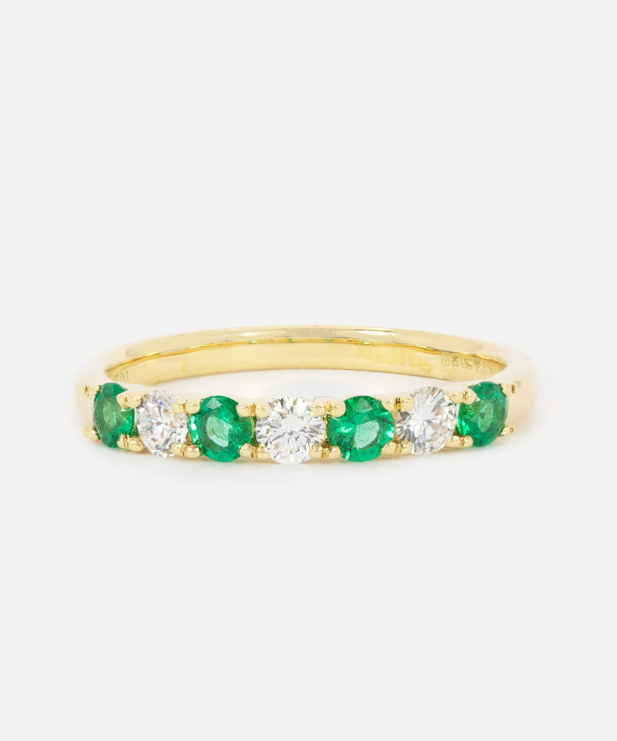 Kojis - 18ct Gold Emerald and Diamond Half Eternity Band Ring image number 0