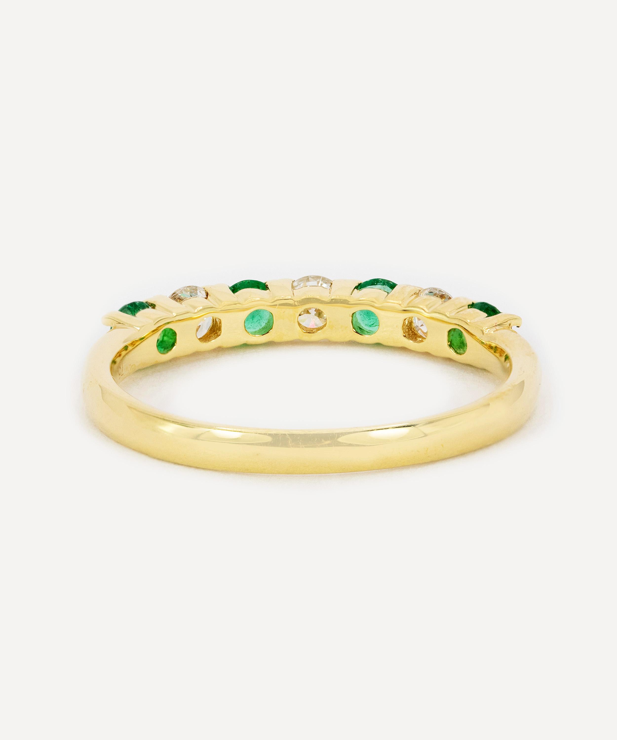 Kojis - 18ct Gold Emerald and Diamond Half Eternity Band Ring image number 2